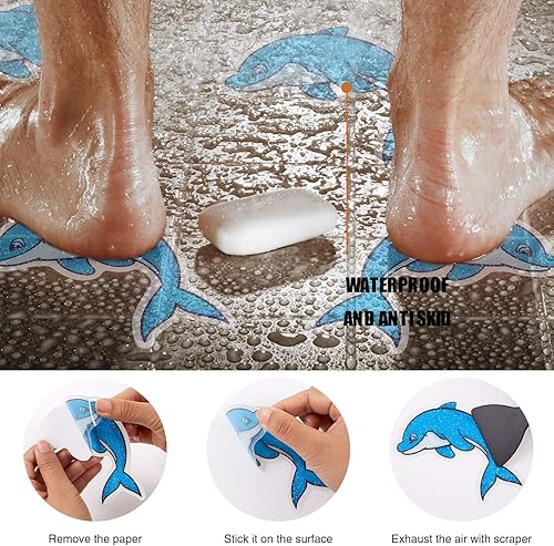 Miniatura 3 de Calcomanías antideslizantes para bañera de delfín, 20 unidades adhesivas antideslizantes para niños para ducha y bañera con raspador premium