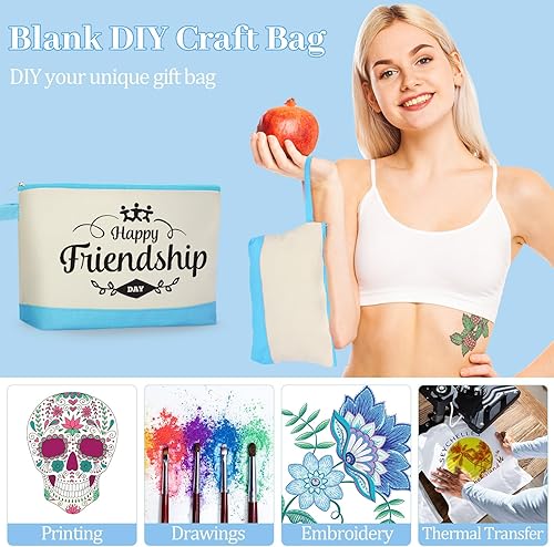 Miniatura 7 de Silkfly 48 bolsas de maquillaje de lona de algodón, bolsa de cosméticos de lona de 10.2 x 5.5 x 2 pulgadas, bolsa de maquillaje de dos tonos a