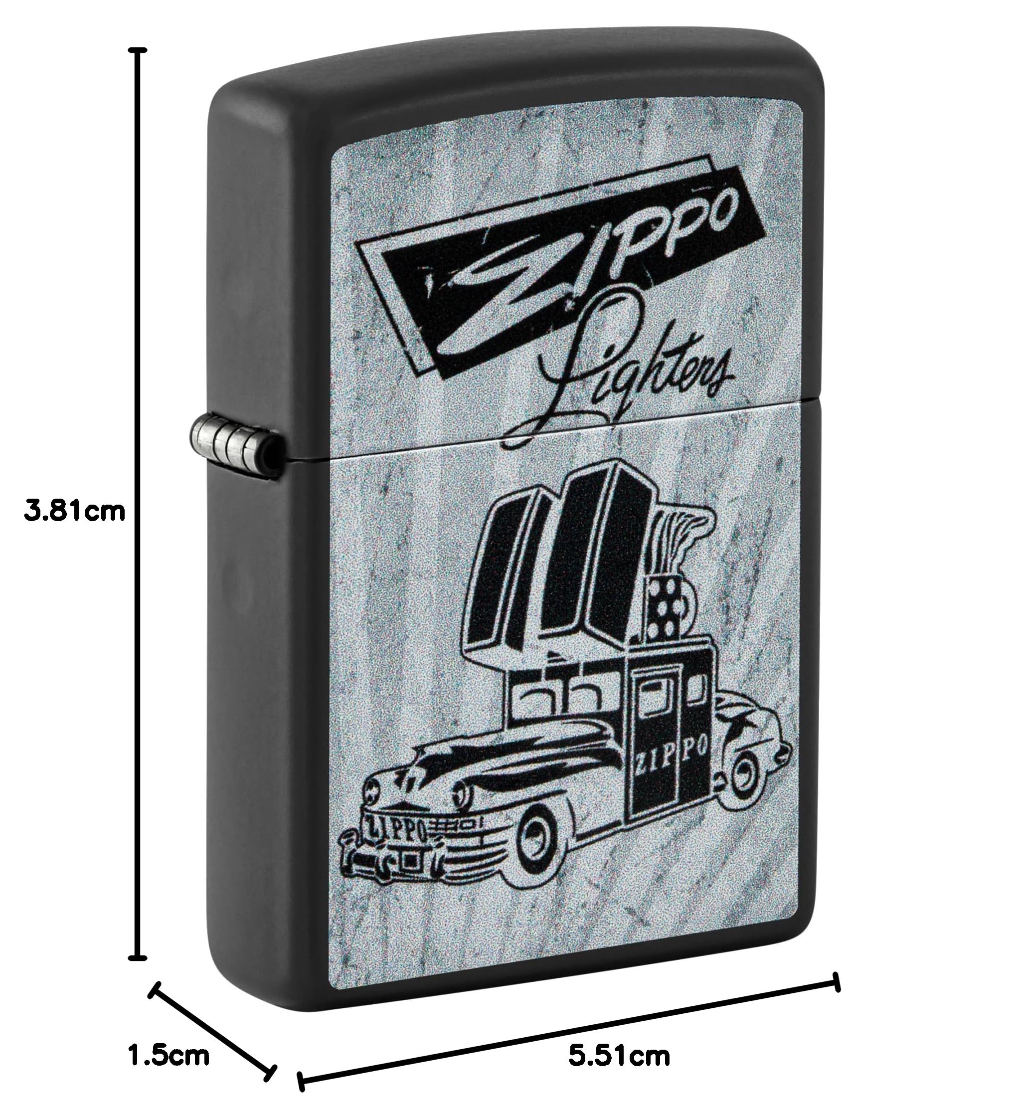 Zippo Car Zapalniczka Sztormowa, Kolorowy Nadruk, do Napełniania, Wielokrotnego Użytku, Wiatroodporna Konstrukcja, Pudełko na Prezent, Wykonano w USA, Kolor Czarny Matowy