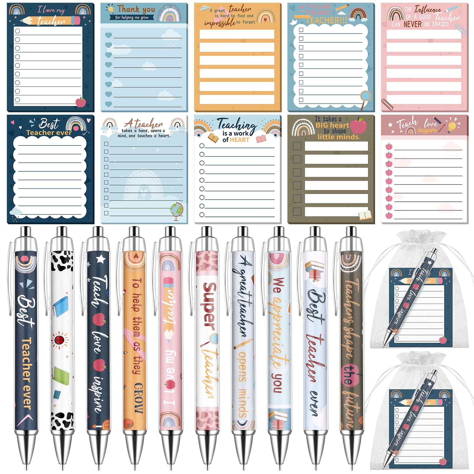 60 Pcs Teacher Appreciation Gifts Bulk Include Teacher Appreciation Notepads Motivational Pens Inspirational Sticky Notes Best Teachers Gifts Thank You Gift for Coworkers Employee Office Staff