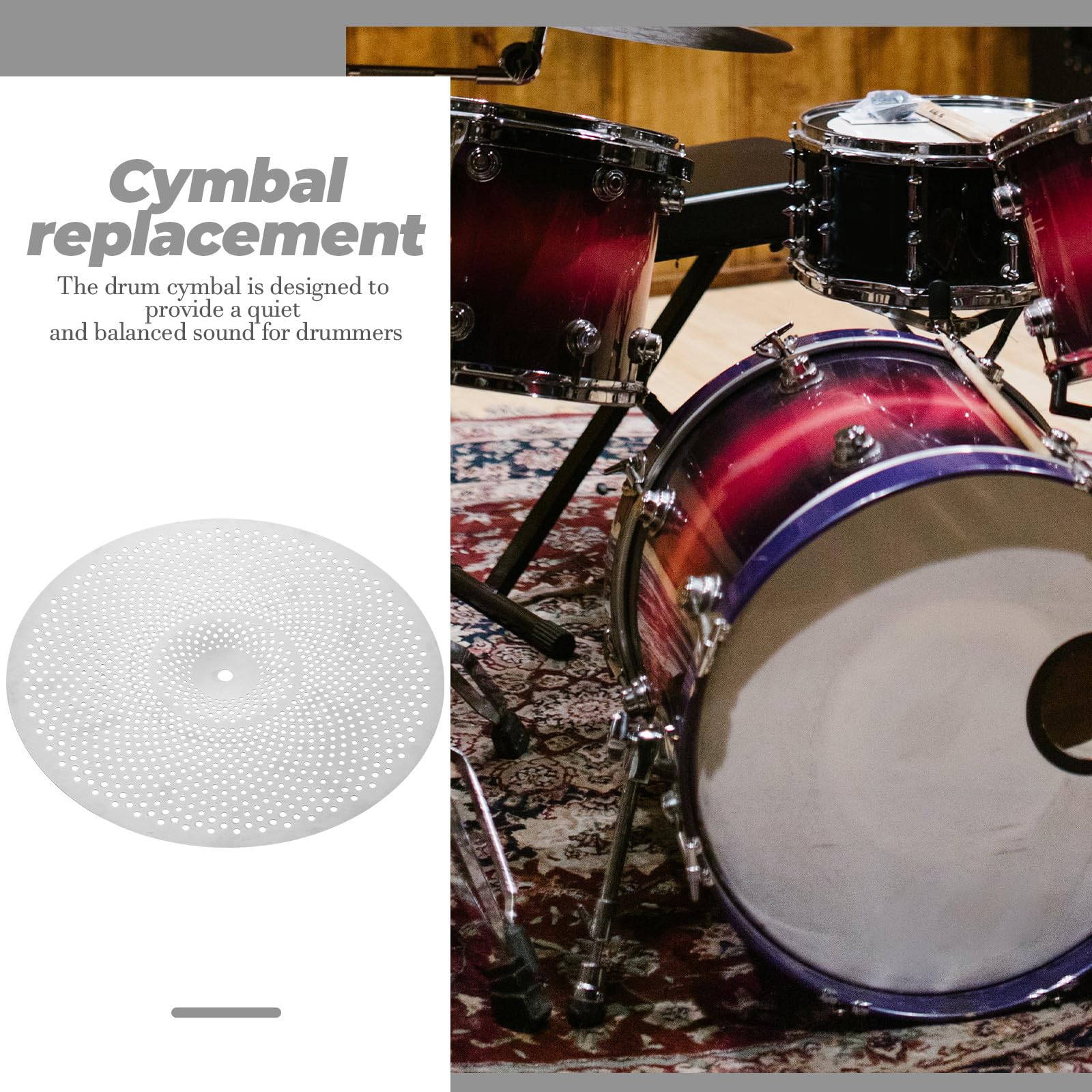 Ciieeo Cymbale à Faible Volume pour Batterie Accessoire Muet Alliage Réaliste pour Percussionnistes Polyvalents
