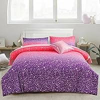 Vista 18 de A Nice Night Juego de ropa de cama de 6 piezas con purpurina degradada para niñas, juego de edredón colorido de galaxia arco iris, juegos de ropa