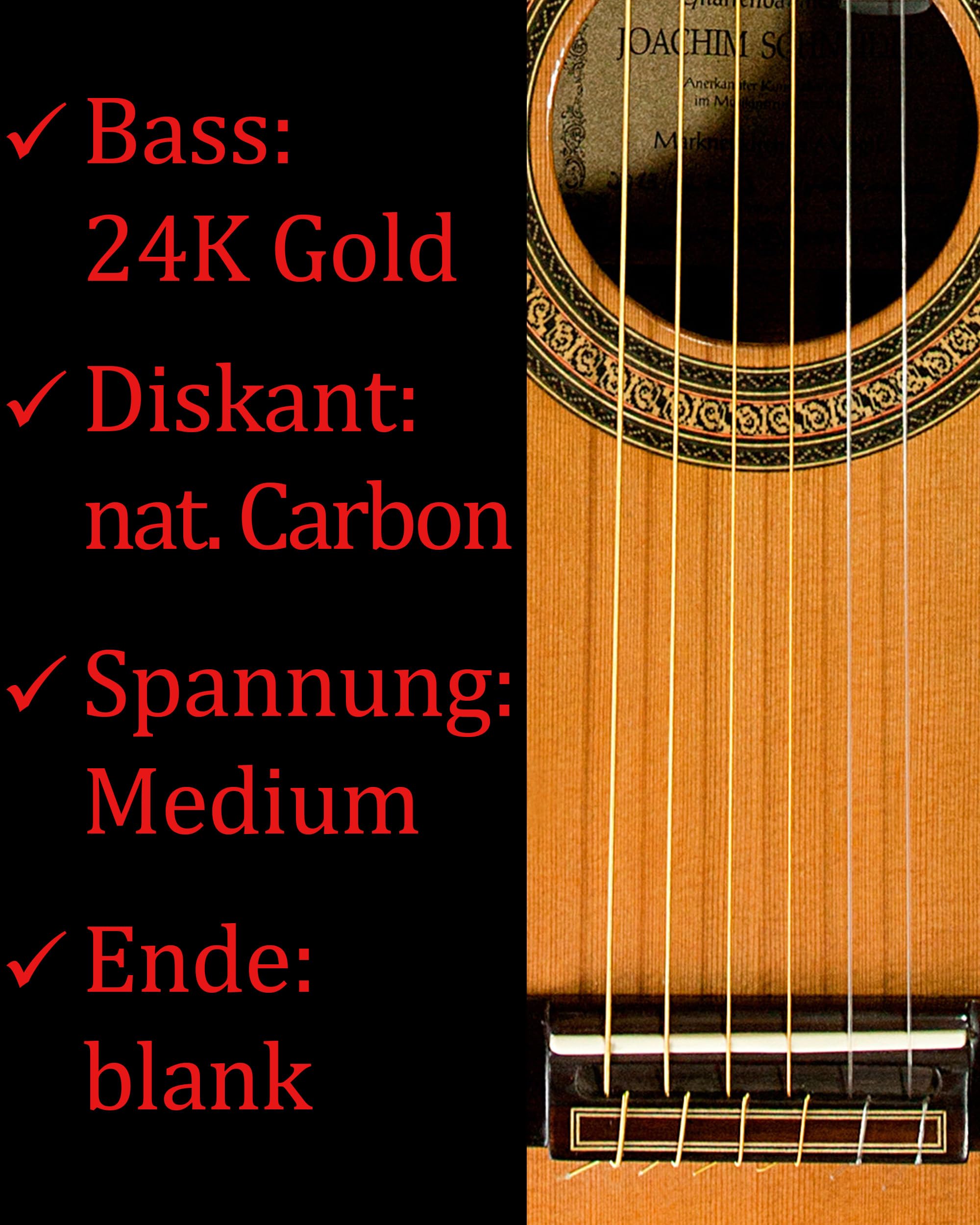 Optima NO6.GCMT - Set di corde per chitarra da concerto, 24 carati, con disco in carbonio, tensione media, set di corde durevoli per chitarra classica, immagine sonora con anima, made in Germany