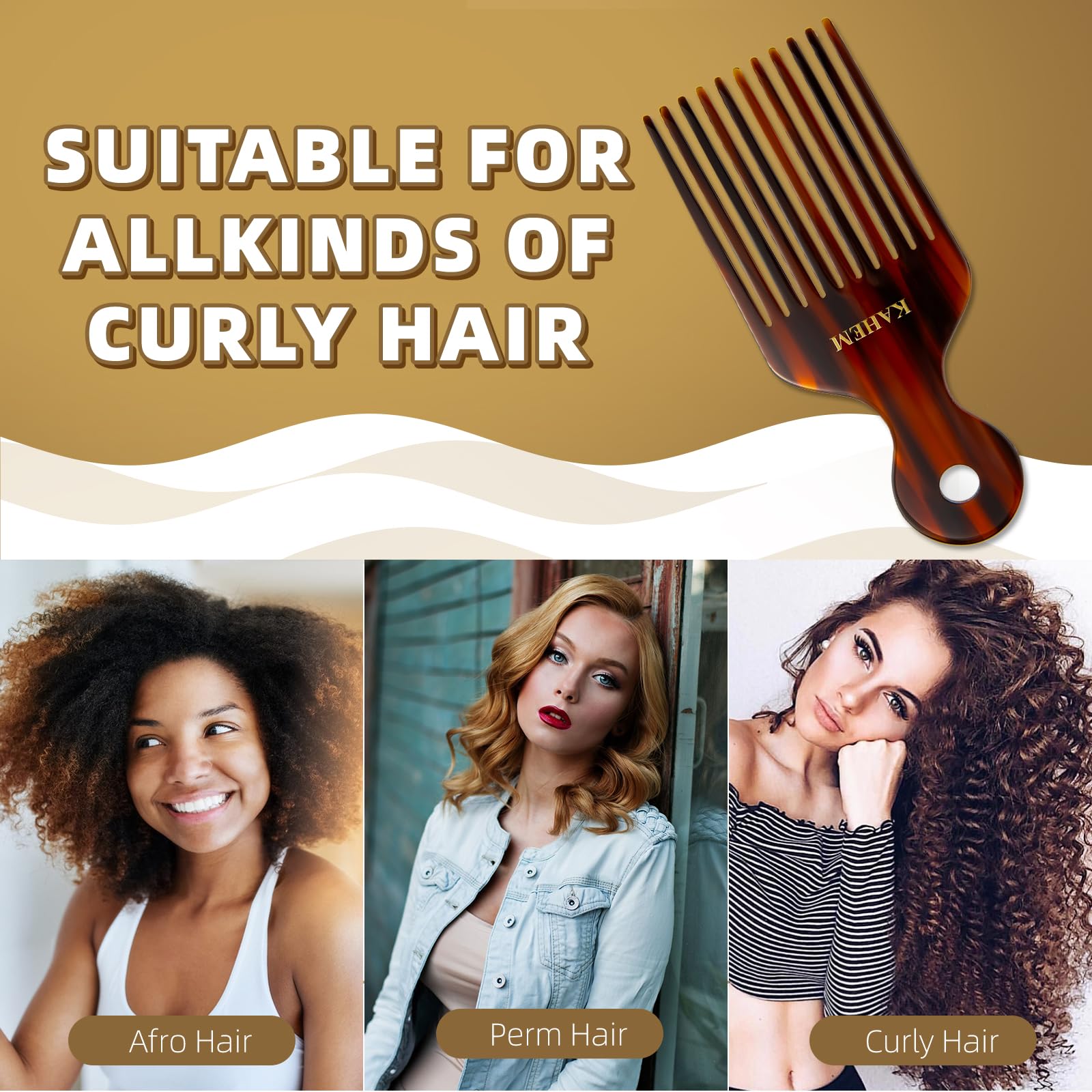 Peine de dientes anchos para cabello largo, grueso y rizado, peine desenredante y elevación de 6.89 pulgadas para mujeres y hombres 2
