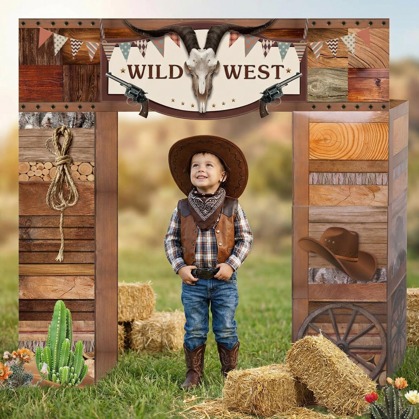 Bucherry 7 Pcs Western Cowboy Rodeo Party Decor Cardboard Playhouse