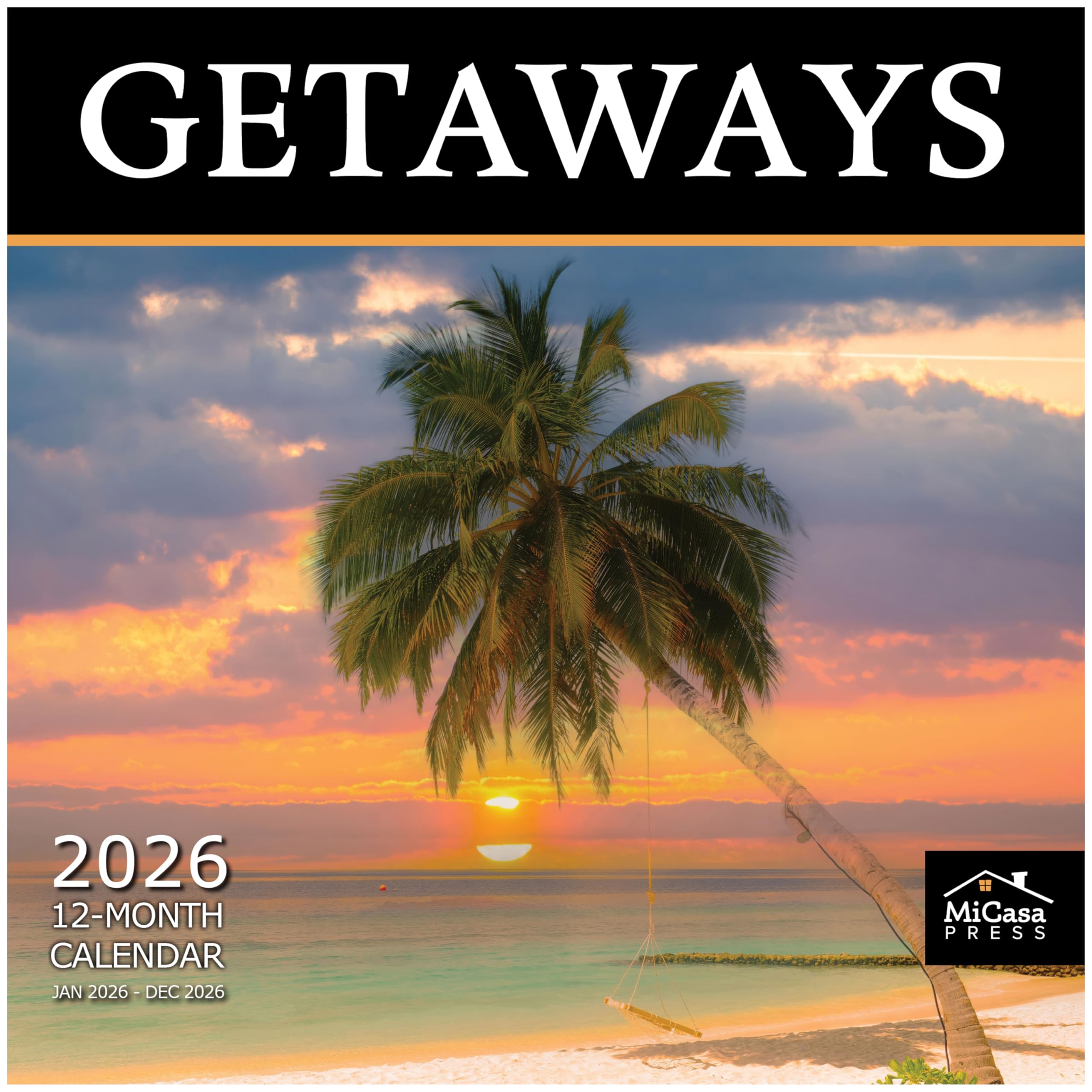 MICASA PRESS Getaways 2026 Wall Calendar 12 Month | 12" x 24" Open | Thick &amp; Sturdy Paper | Holiday Gift | Travel Calendar 2026