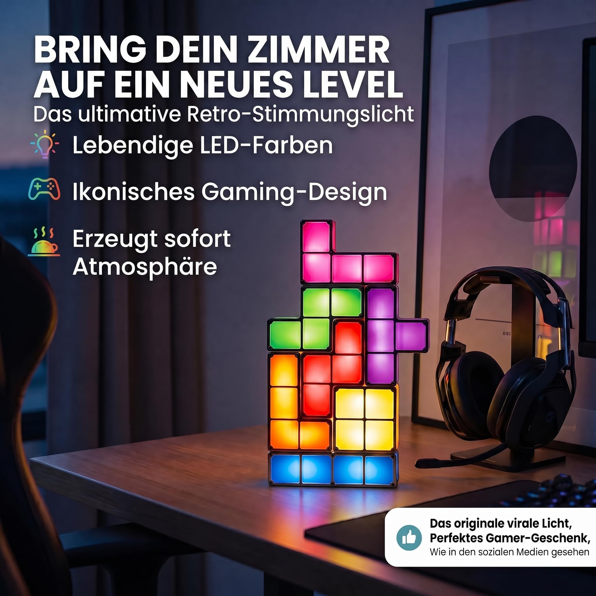 GOODS+GADGETS Tetris Lampe Stapelbare LED Tischleuchte Stimmungslicht Retro Tetrislampe Leuchte Bausteine
