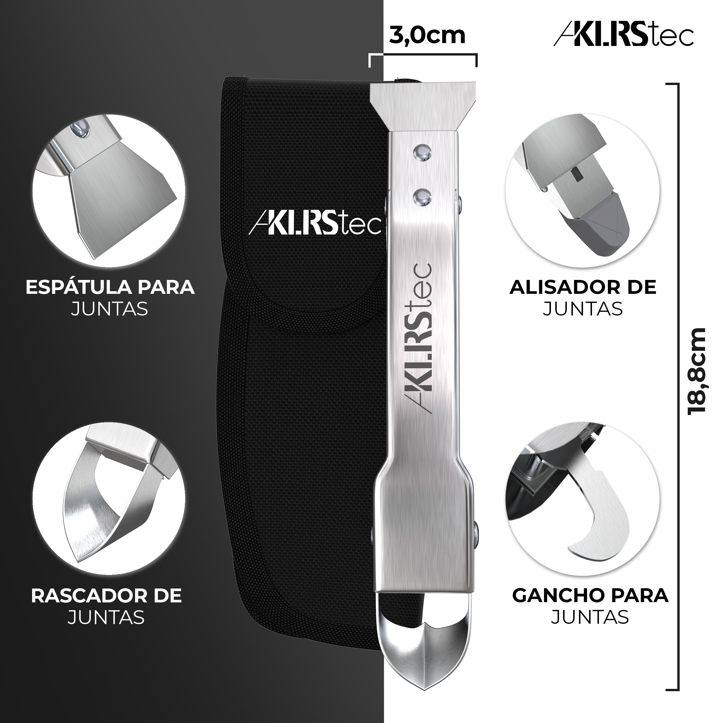 KLRStec Herramienta profesional removedor de juntas [100% acero inoxidable] Resistente multiherramienta rascadora 4 en 1 - Juego de herramientas para remover y renovar juntas de silicona