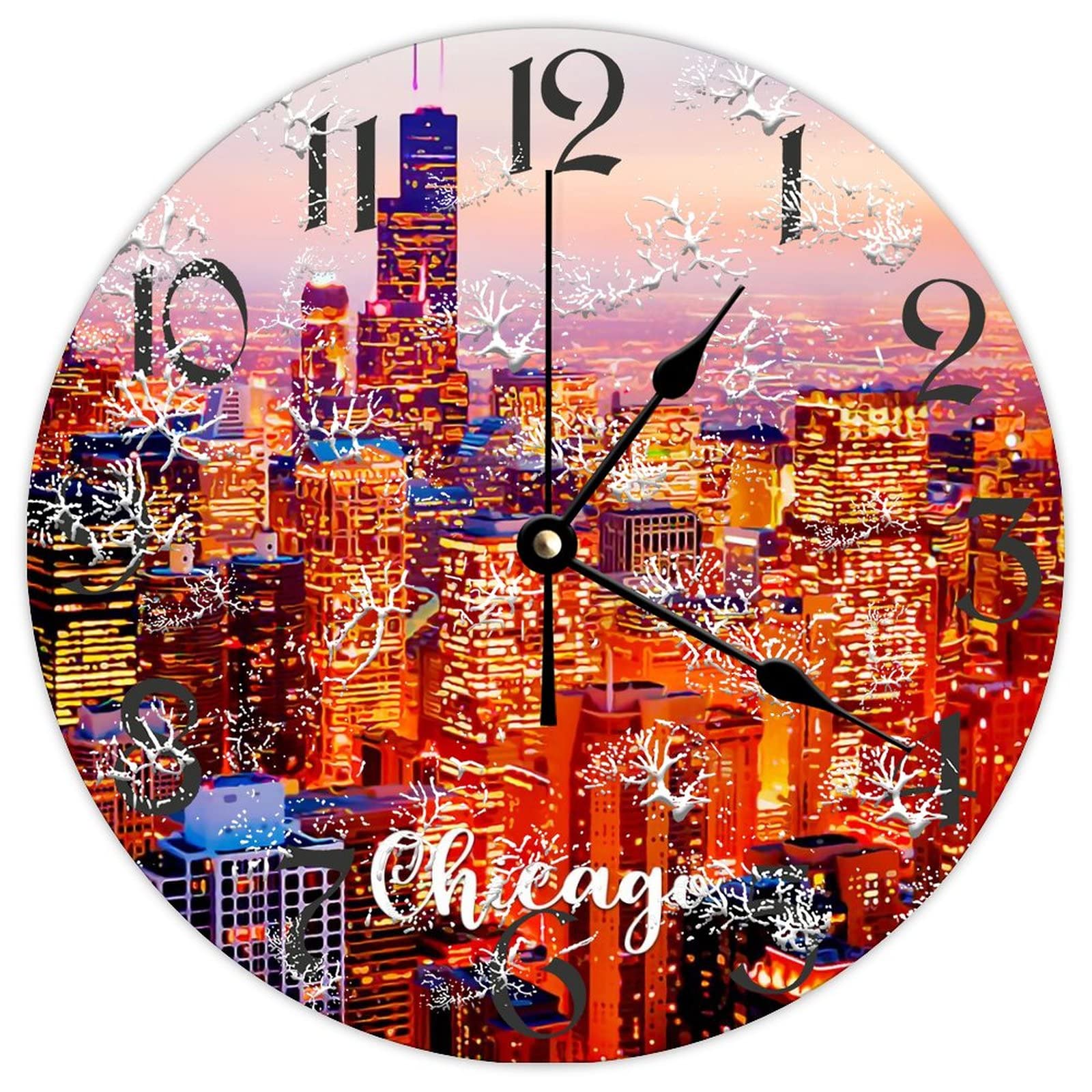 Horloge murale en bois silencieuse à piles Chicago pour habiller un mur vide de chambre