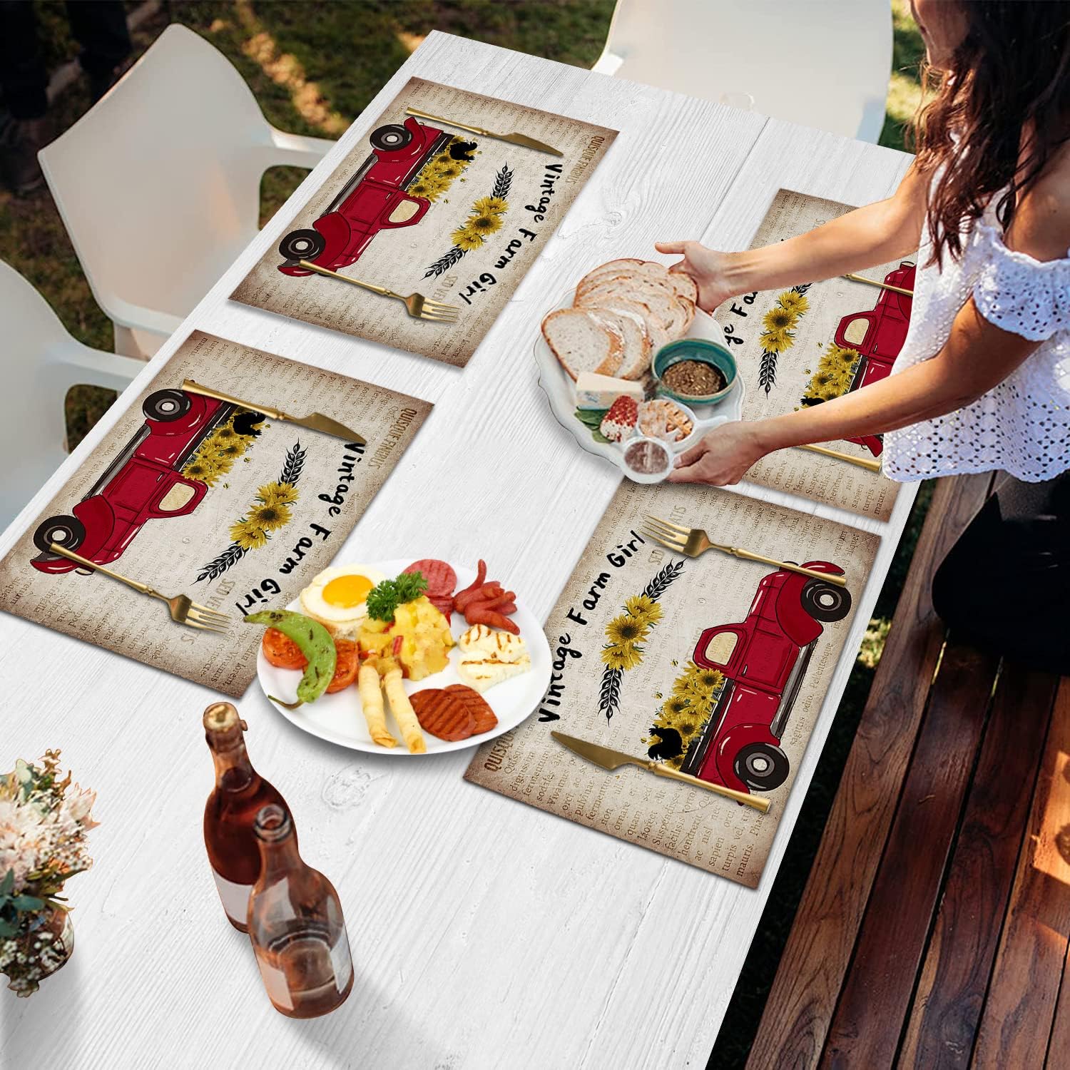SUNShine Vintage Farm Placemats Sunflowers and Red Truck