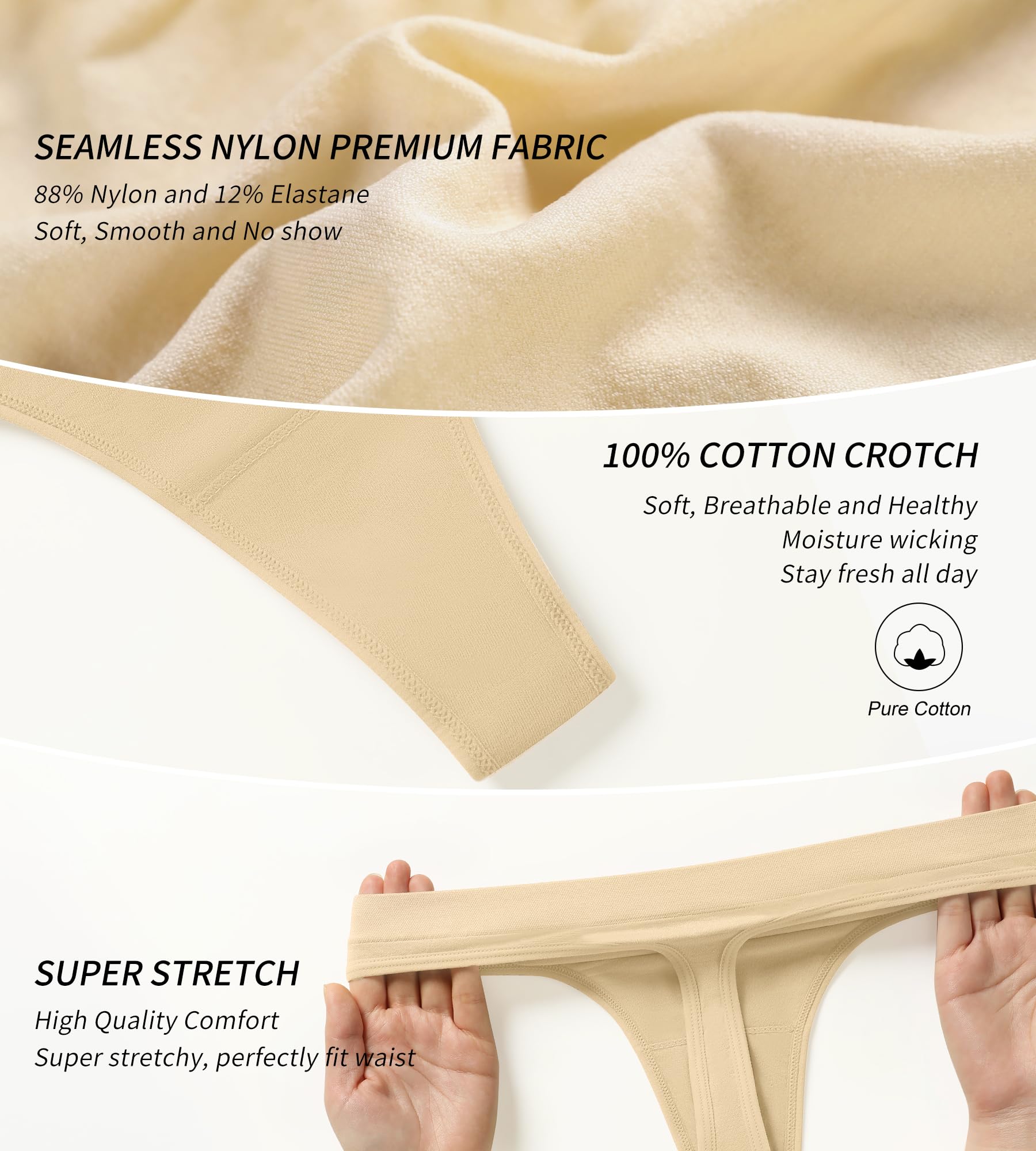 SHARICCA Lot de Strings sans Couture pour Femme Sexy et Respirant | Doux, confortable, coupe haute, sans couture, respirant, invisible sous les leggings, pour l'entraînement, la gym