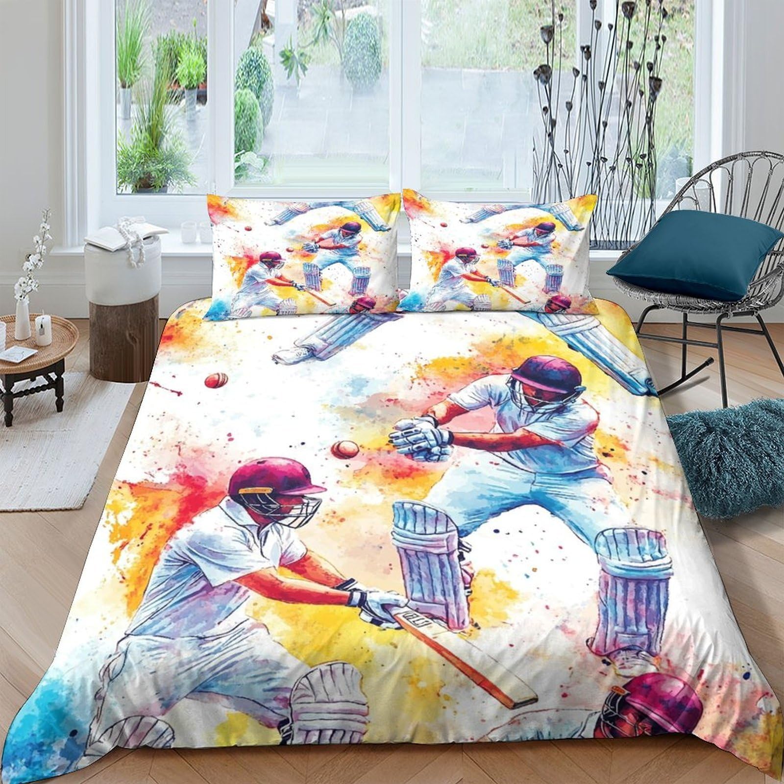 Ctjqhvkz Style-4 3D Printed Cricket Match Fitted Sheet Microfiber Vibrant Sports Bed Cover For Bedroom Dorm Mattress Decor Single（135X200cm）