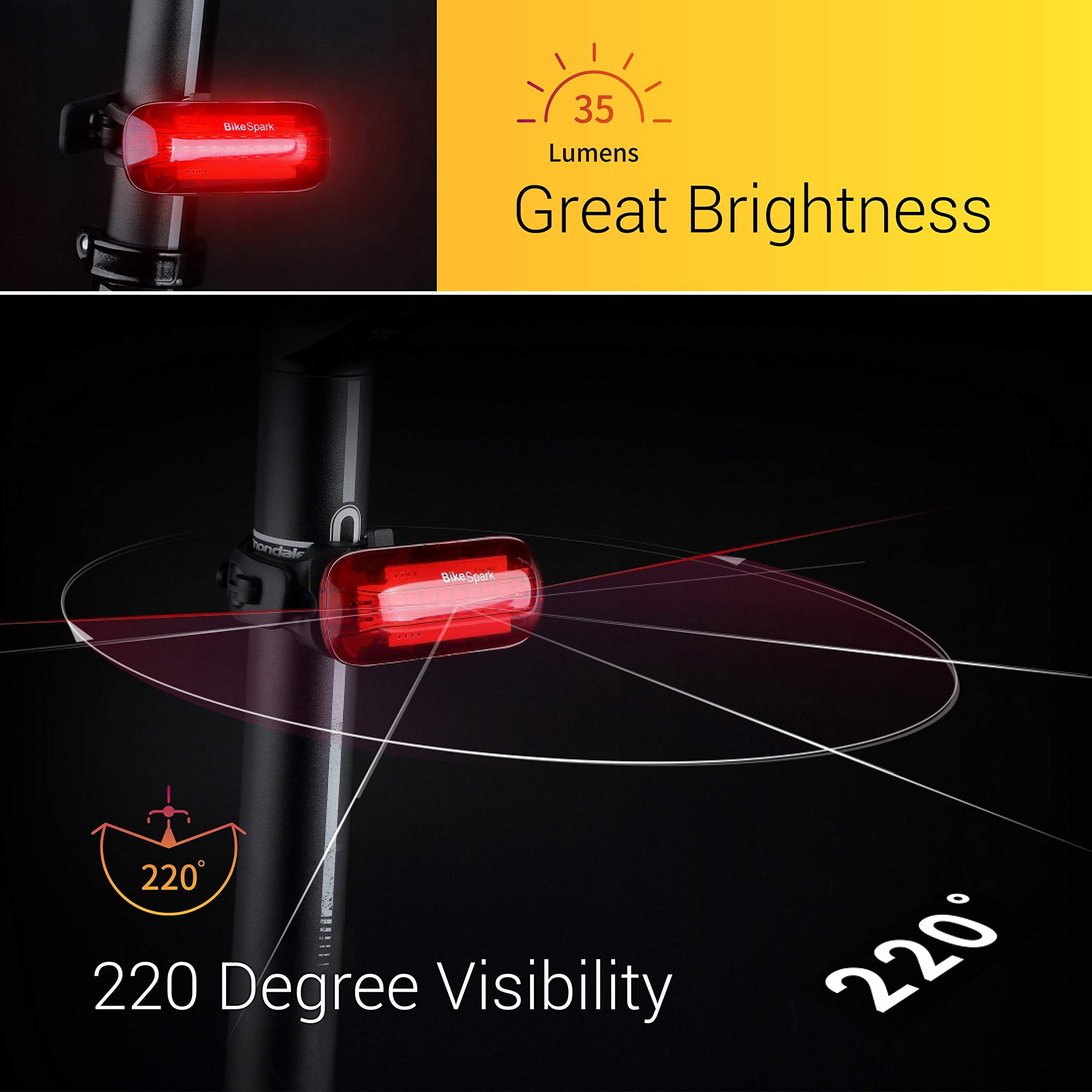 Auto-d_tection feu Arri_re g3-35 Super Bright LED Bike feu Arri_re avec 220 Visibilit_ degr_ - Auto on/Off & d_c_l_Ration