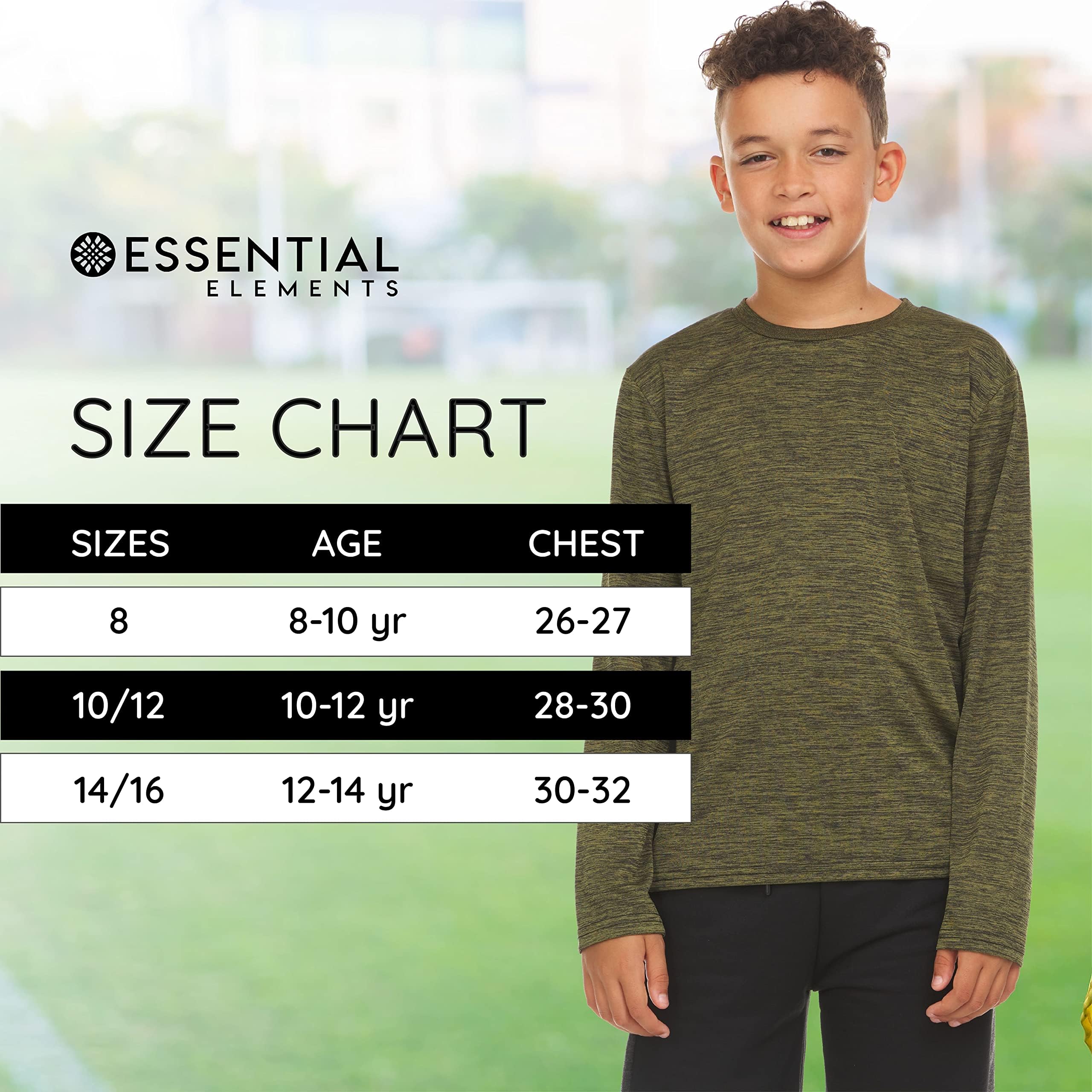 Essential Elements Maglietta sportiva per ragazzi, ad asciugatura rapida, per allenamento, allenamento, girocollo, maniche lunghe, confezione da 5