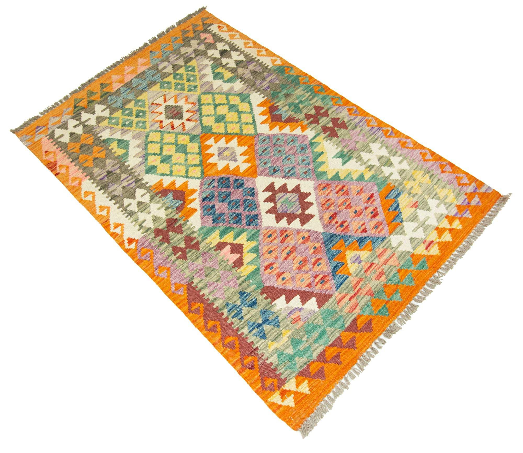 Tapis Kilim 100 % laine 159 x 103 cm, fait à la main, pièce unique style Herat Boho multicolore, tissu plat, tapis d'entrée et chambre