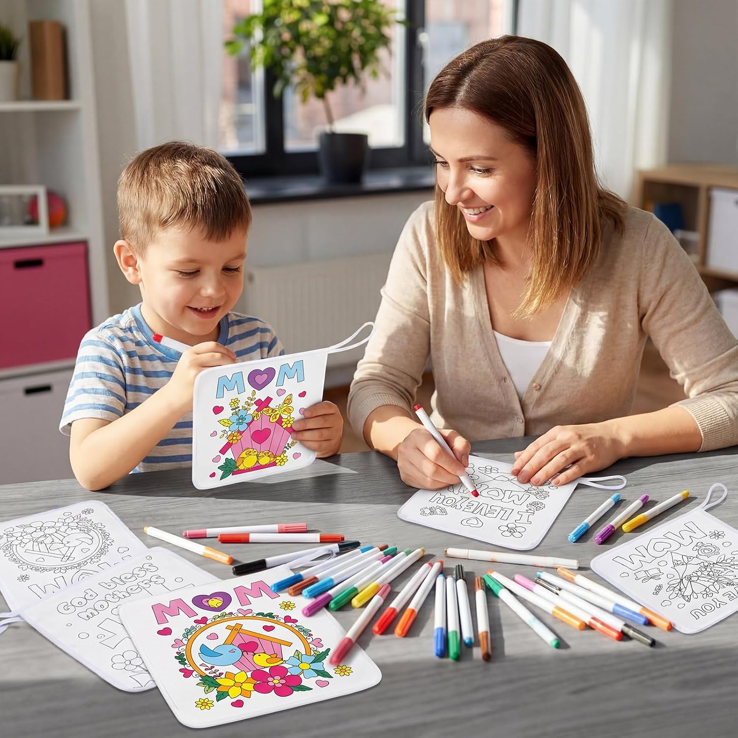 Willinglong 24 Set Color Your Own Mom Pot Holders Happy Mother's Day Kit from Kids to Mom School Crafts Fun Activities for Classroom School Toddlers Fun Activities DIY Craft
