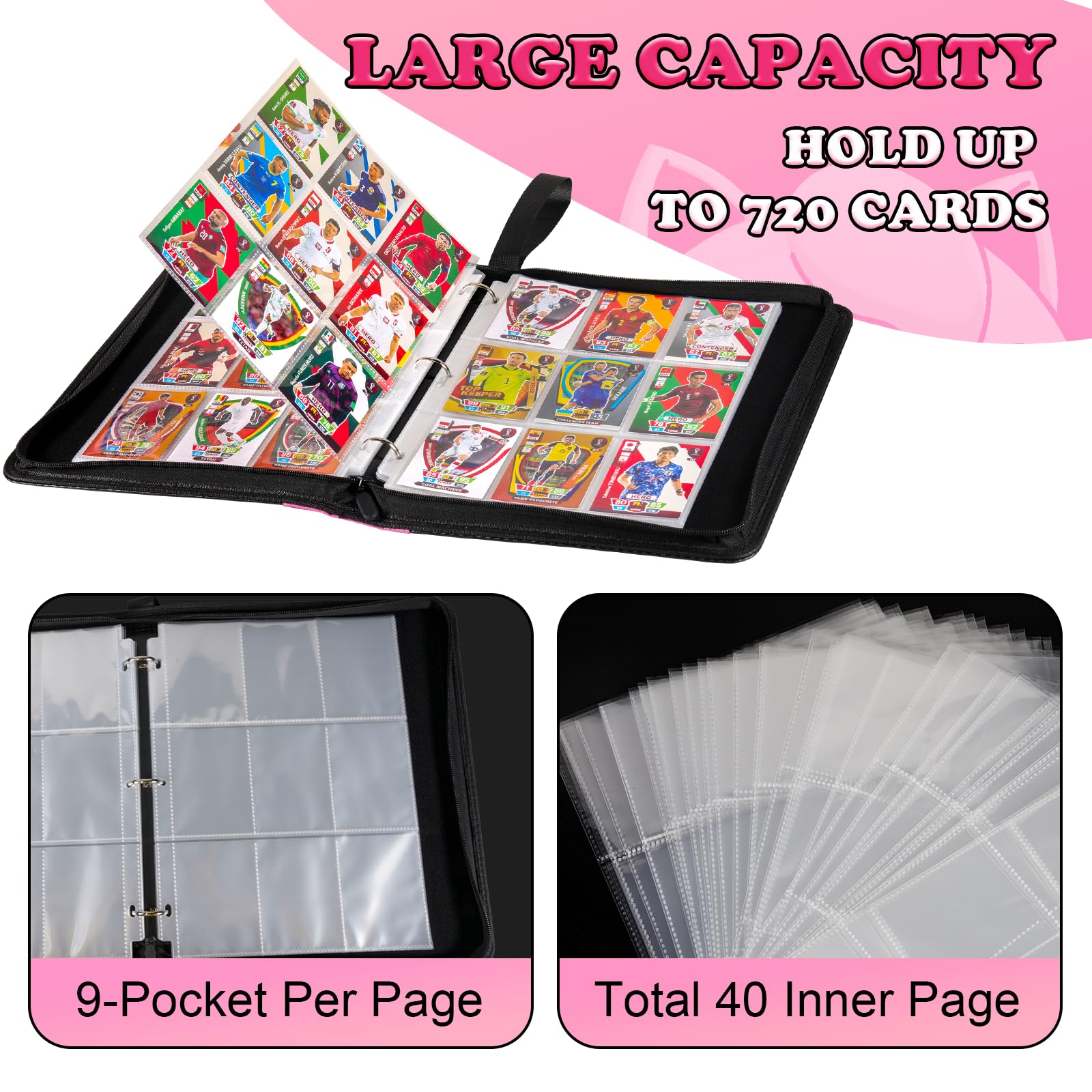 LIMSTDIC Raccoglitore di carte a 9 tasche, 40 pagine fronte-retro per 720 tasche per carte di credito, raccoglitore di carte in PU di alta qualità, album da collezione per TCG, MTG, baseball, calcio