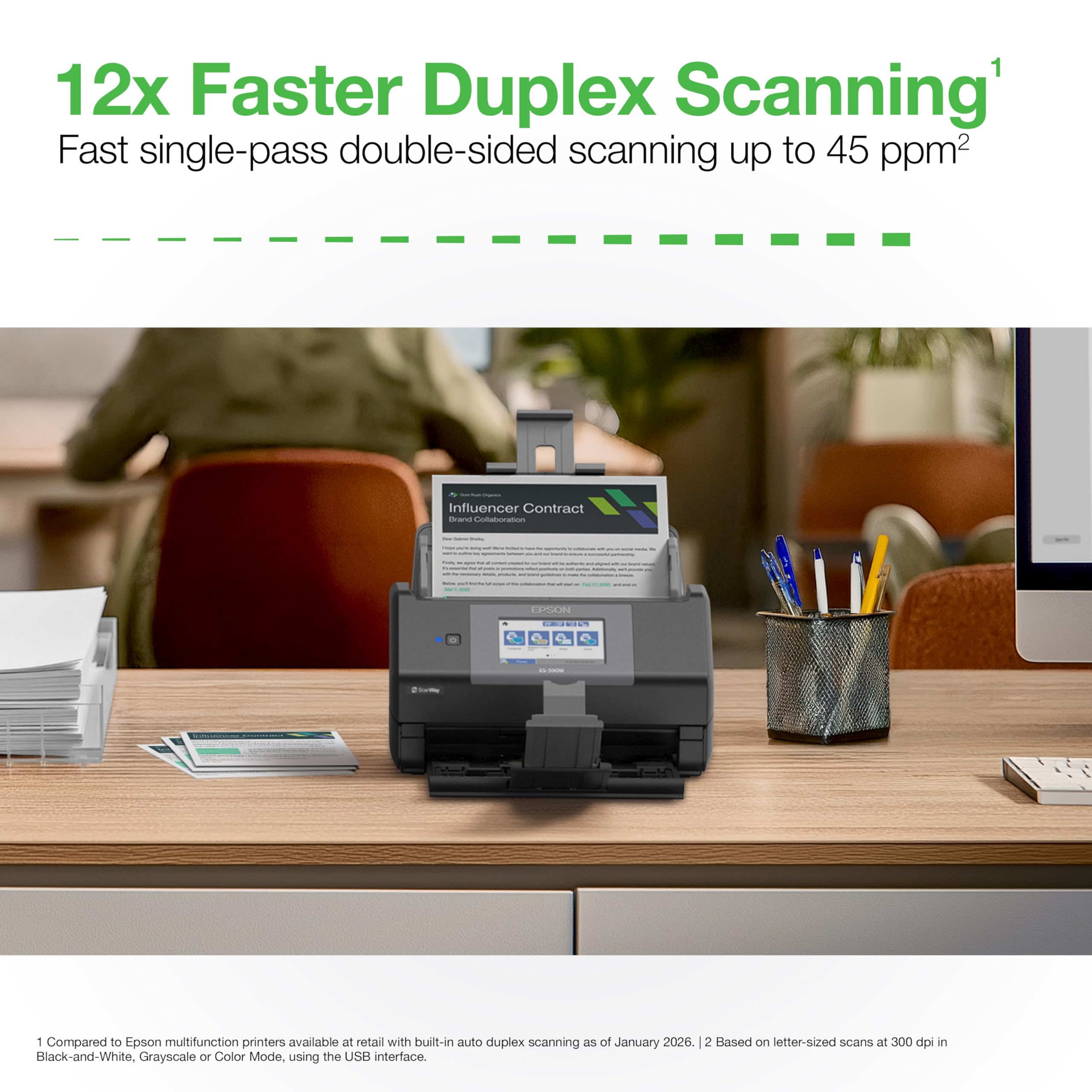 Epson Workforce ES-590W Wireless & USB High-Speed AI & Cloud Ready Desktop Color Duplex Document Scanner for Mac & PC, up to 45 ppm view 4