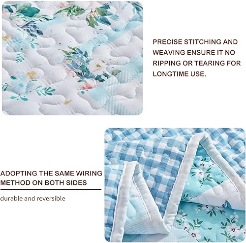 Miniatura 4 de Joyreap Juego de edredón de 3 piezas con diseño floral de retazos tamaño Queen, diseño de flores azules y blancas, edredón de microfibra suave y