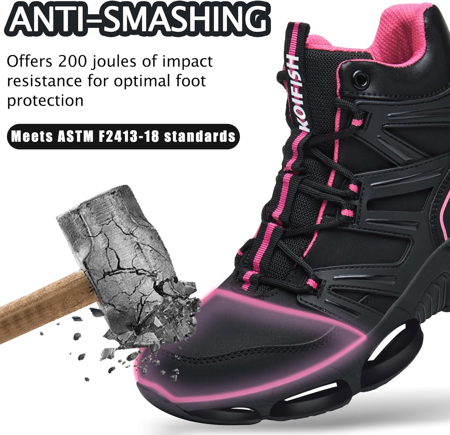 KOIFISH Steel Toe Work Boots for Men Women, Waterproof Lightweight Steel Toe Boots, Air Cushion Industrial Construction Safety Shoes