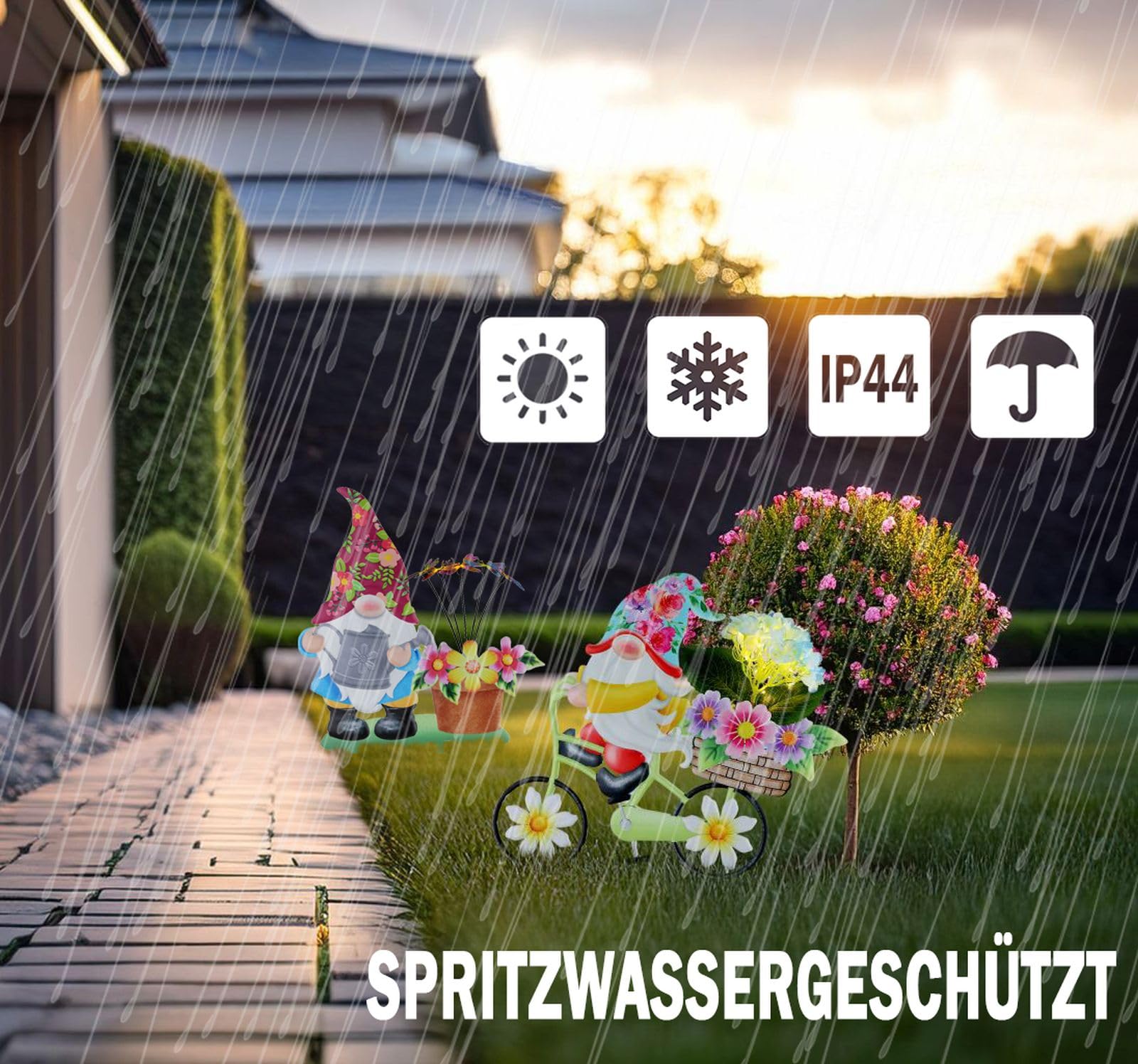 Solar Gartenzwerg lustig 2er Set - Gartenfigur mit Licht wetterfest - Solarbeleuchtung Zwerg mit Erdspieß - Solarlampen für Terrasse und Balkon - Gartenleuchte Zwerg - Gartendeko Zwerg