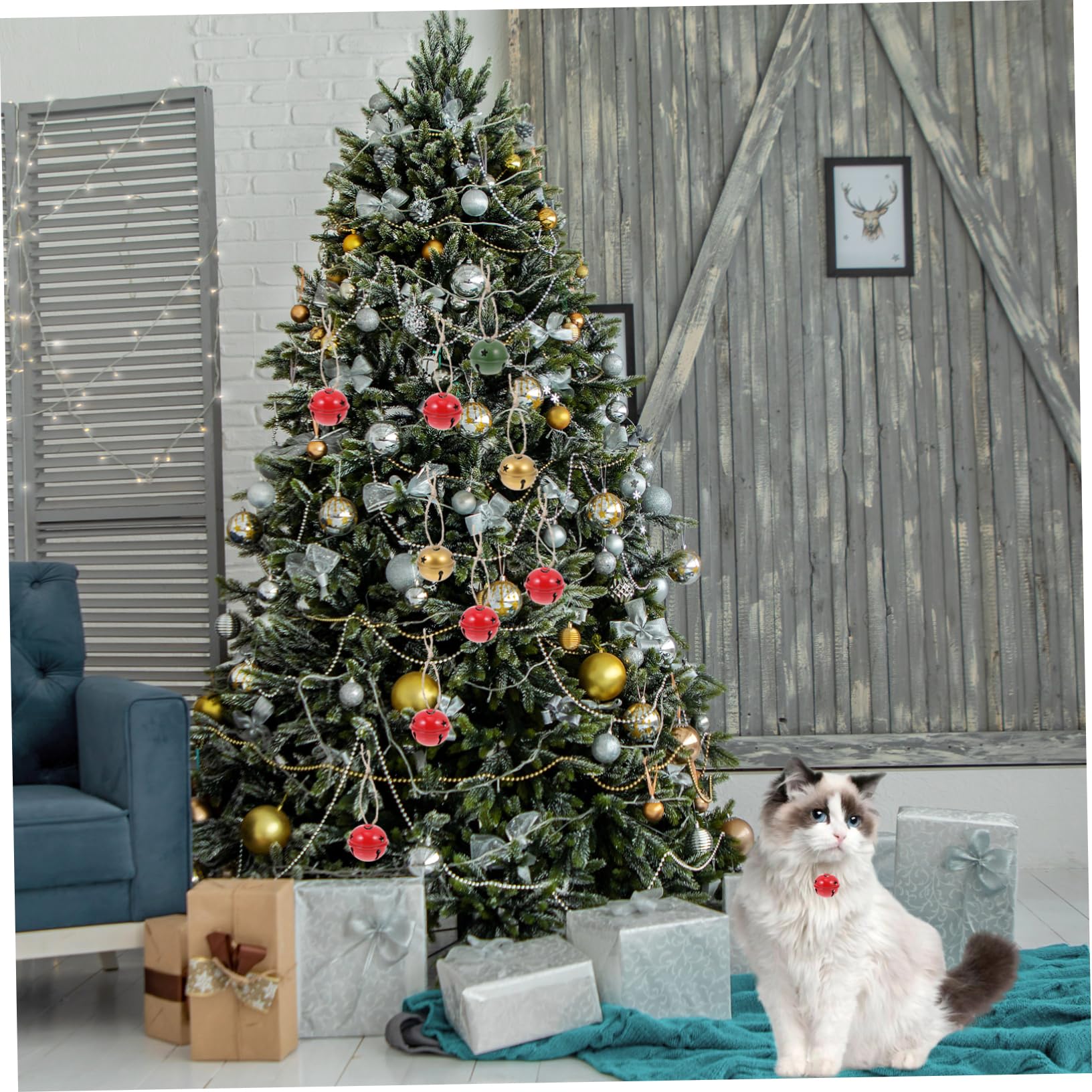 DECHOUS 40Pcs Star Snowflake Iron Bells Xmas Tree Hanging Pendants for Holiday Party Decoration