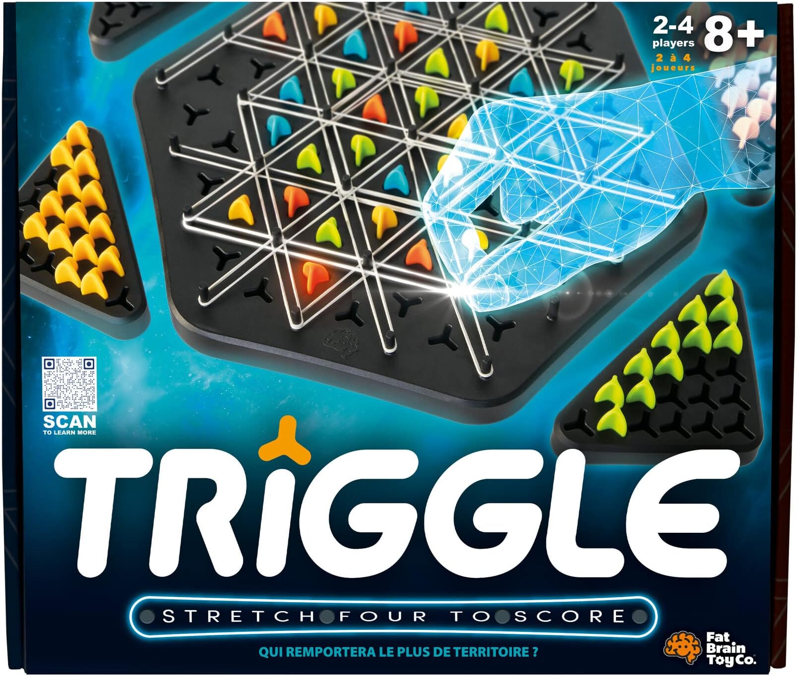 Fat Brain Toys Triggle - Stretch Four to Score [Fun Family Brainteaser Strategy Game for Kids, Teens, & Adults] Rubber Band Triangle Game