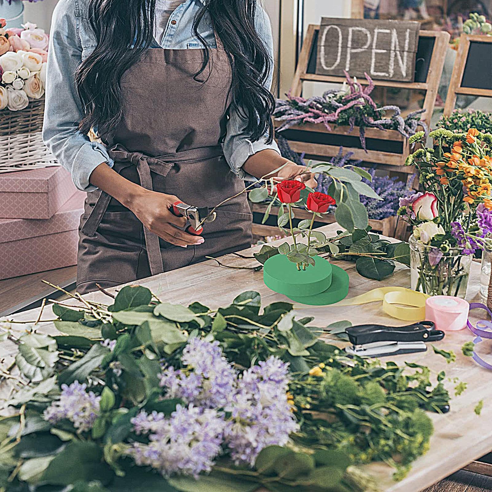 Minfuerang 6 Pezzi Schiuma Floreale 8x4 Cm, Cilindro In Spugna Floreale, Spugna Per Fiori Verde Per Fiori Secchi E Freschi, Per Feste, Casa, Matrimoni, Compleanni (6