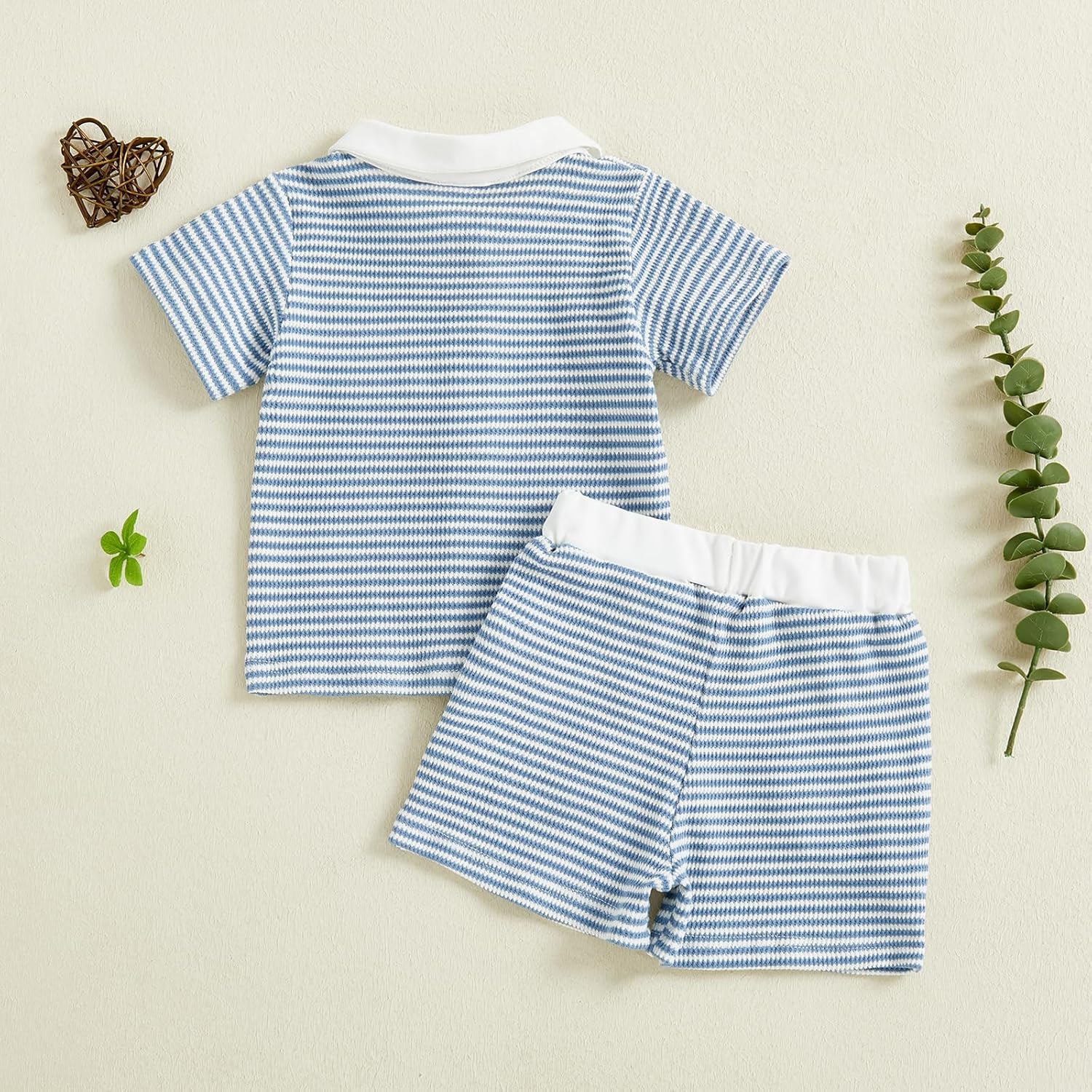 fhutpw Baby Toddler Boy Clothes Striped Button Down Shirt Tops + Elastic Waist Shorts Infant Boys Summer Outfits 2PCS Sets - Image 6