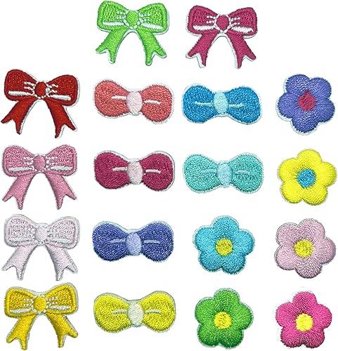 Qusmeiyici 18 parches pequeños con estampado de flores con lazo parches bordados para coser parches termoadhesivos para ropa chaquetas jeans