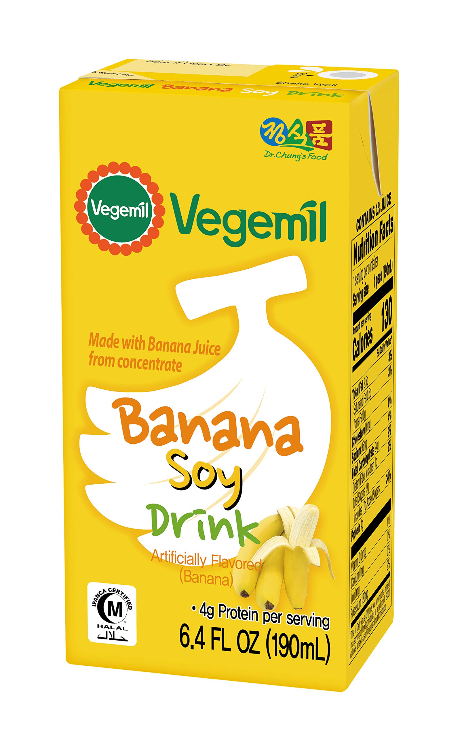 Vegemil Bananen Sojagetränk Banana Soy Drink - Koreanisches Getränk mit Bananensaft, Vegan und Laktosefrei (16 x 190 ml)