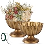 Ninehaoou 2 Pcs Metal Compote Bowl for Centerpiece Flower Holder 9 Inch Compote Vase Indoor Outdoor Flowers Fruits Plant for Christmas Wedding Home Party Decoration (Gold Bronze)