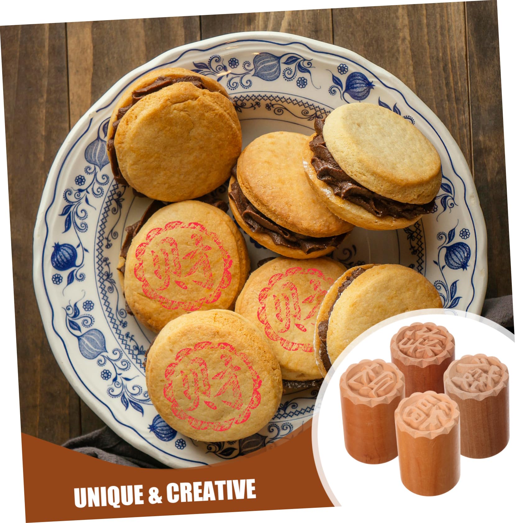 BEBEMOKO 4Pcs Cookie Stampers for Creative Baking Reusable Dessert Press for Innovative Patterns for Mooncakes Cookies and Pastry Decoration