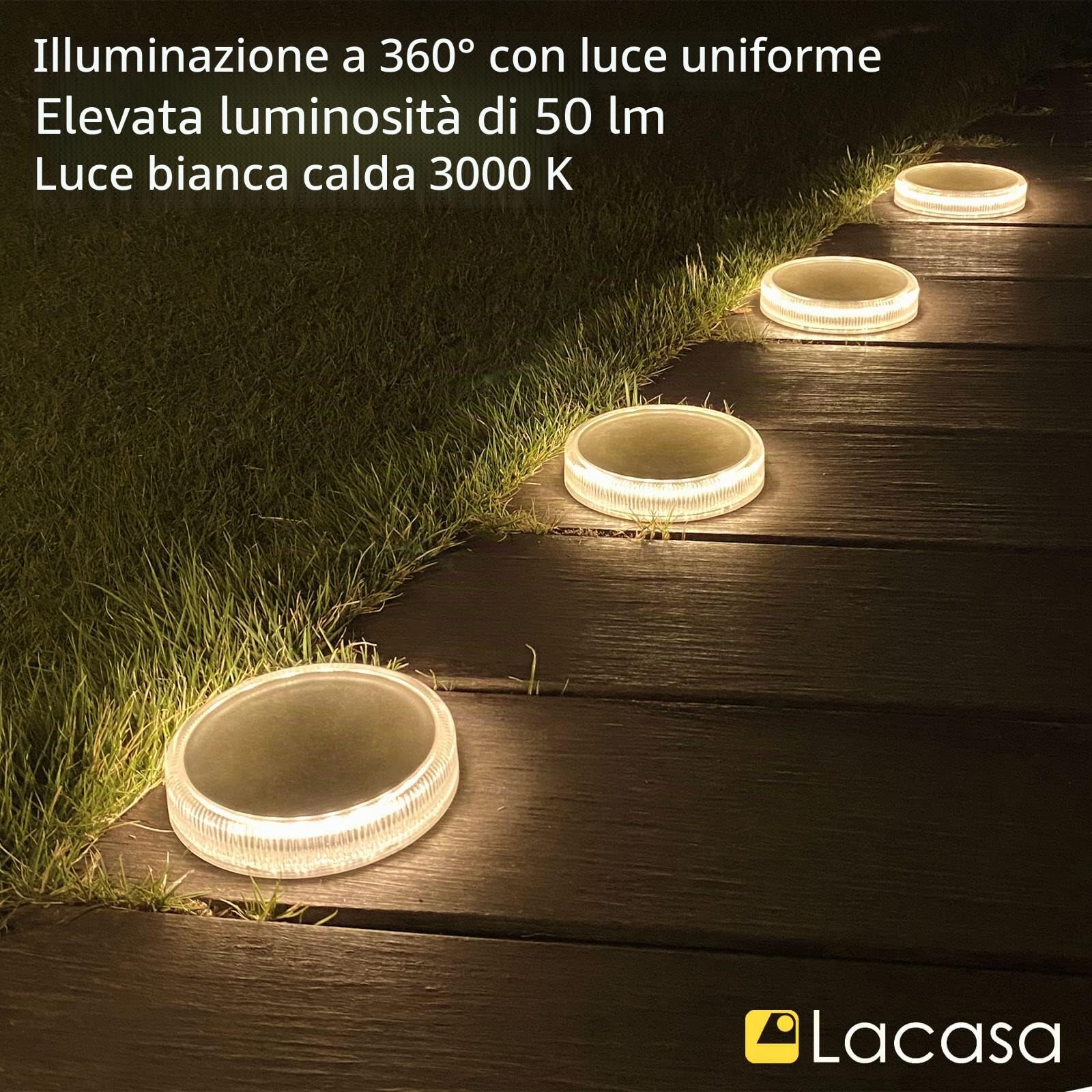 Luci Solari da Giardino, Lampada Solare da Esterno, Luci di Sicurezza Faretto per Ponte Vialetto Passerella Percorso Scale Piazza Cortile Auto On/Off - Bianco caldo 4pcs