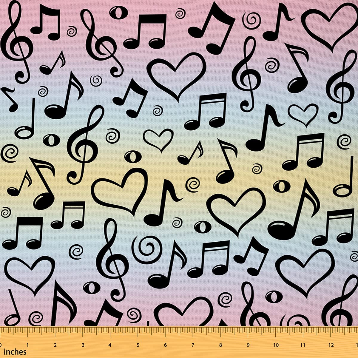 Musical Notes Fabric by The Yard Girly Ombre Rainbow Color Fabric for Kids Teens Adults Sweet Heart Modern Fashion Geometric Arts Crafts and Sewing Fabric for Quilting Sewing DIY Gift,1 Yard