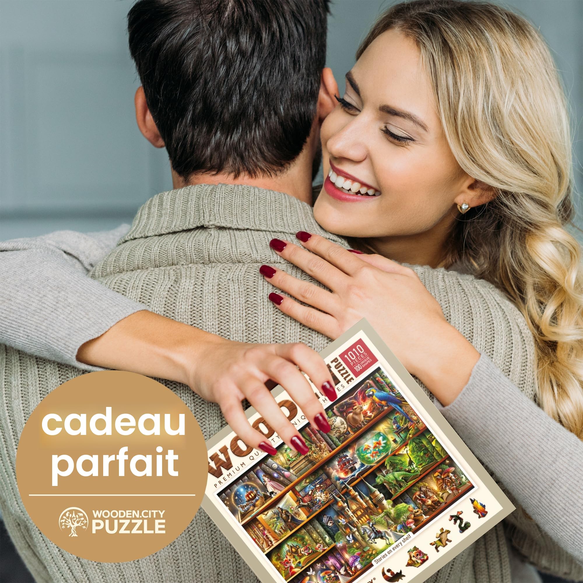 WOODEN.CITY Puzzles en bois pour adultes de 1010 pièces – Histoires sur chaque étagère – Scène d'étagères | Fabriqué en UE | Cadeau pour les amateurs de livres | 54 x 39,4 cm