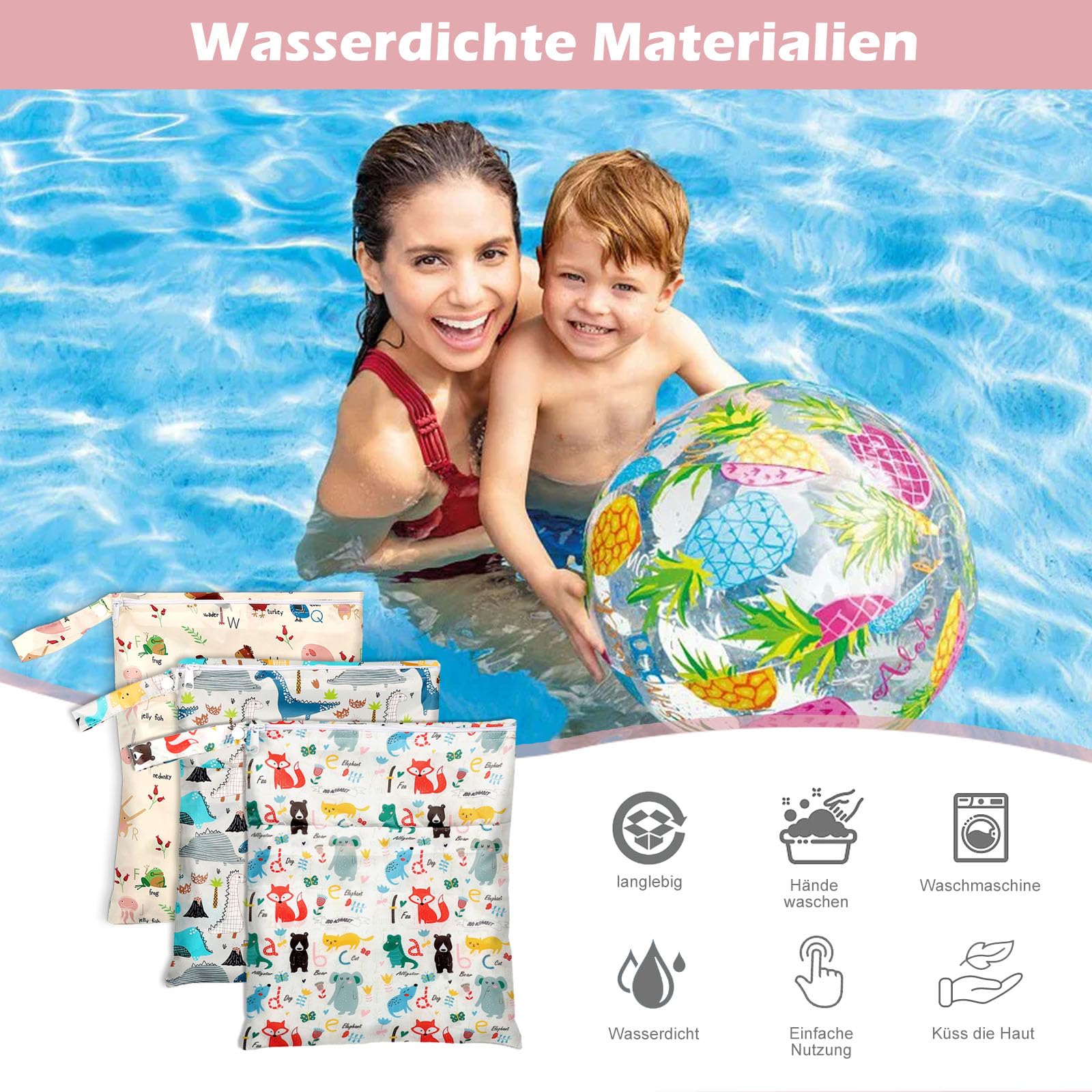 Lot de 3 sacs à couches étanches double fermeture éclair pour bébé voyages