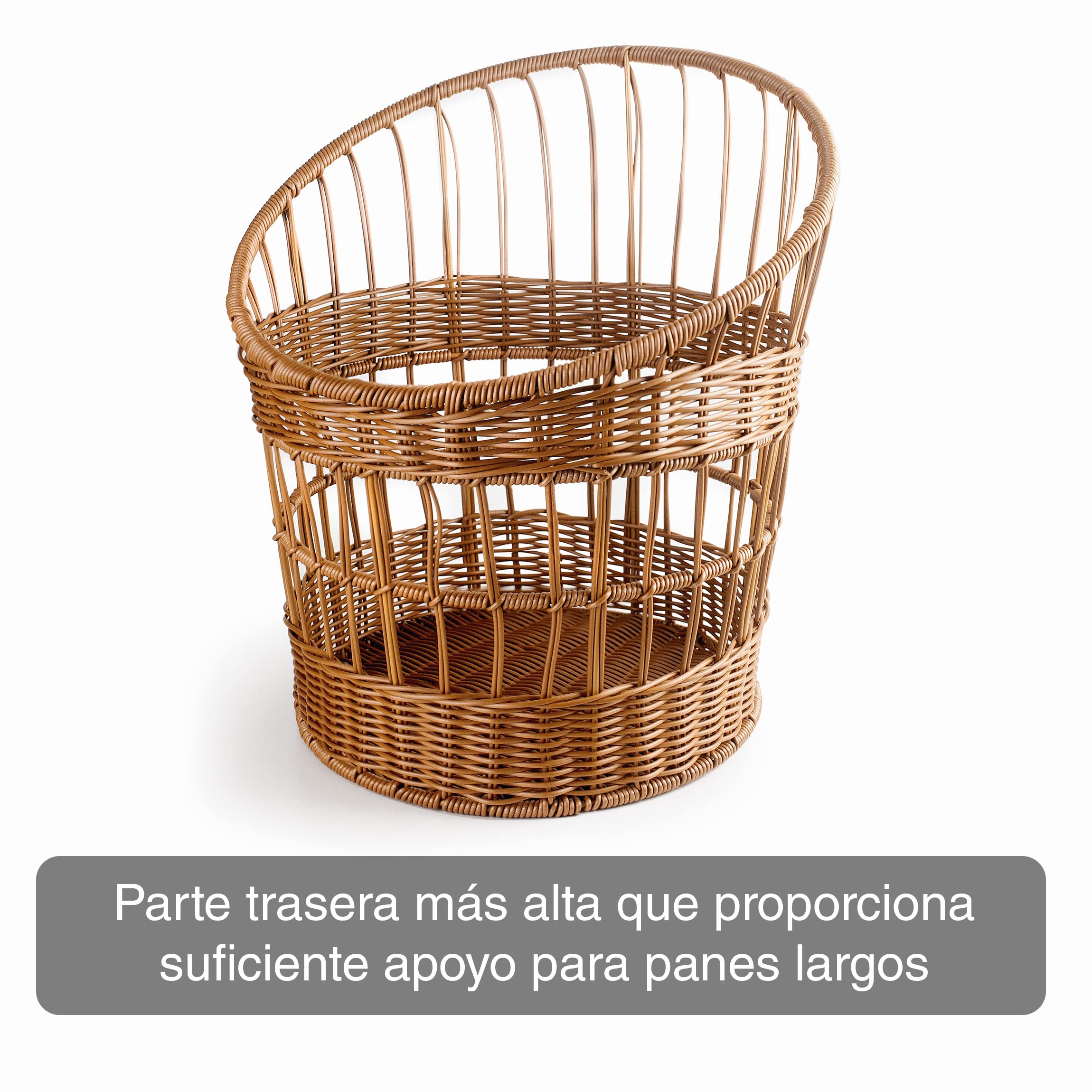LACOR - 63493 - Panera Baguette, Panera para Guardar el Pan, Cesta con Apariencia de Mimbre, Polipropileno con Refuerzo de Acero Inox, 32x42 cm, Marrón Oscuro