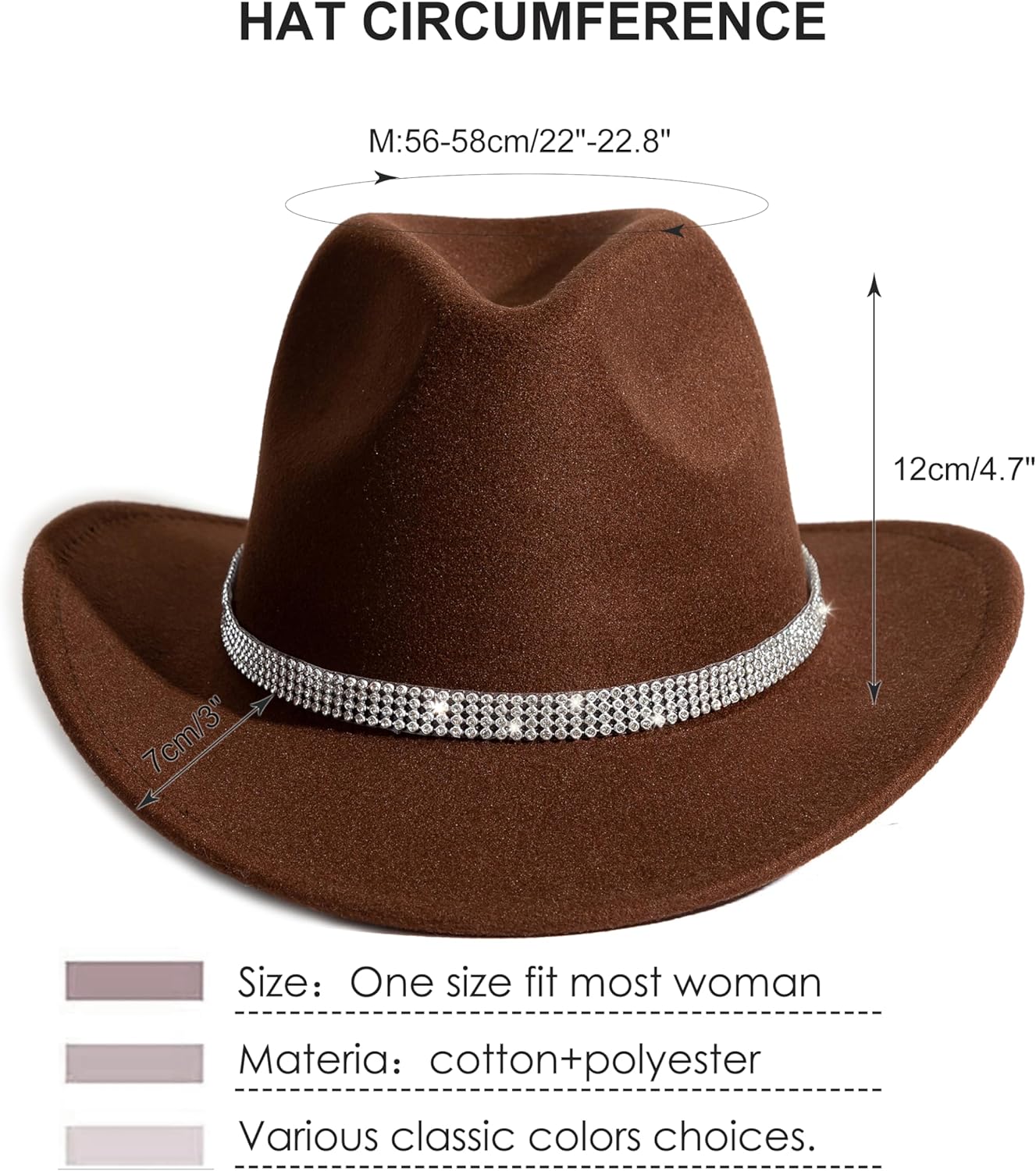 Shiny Rhinestone Cowgirl Hat Bling Wide Brim Cowboy Hat Party