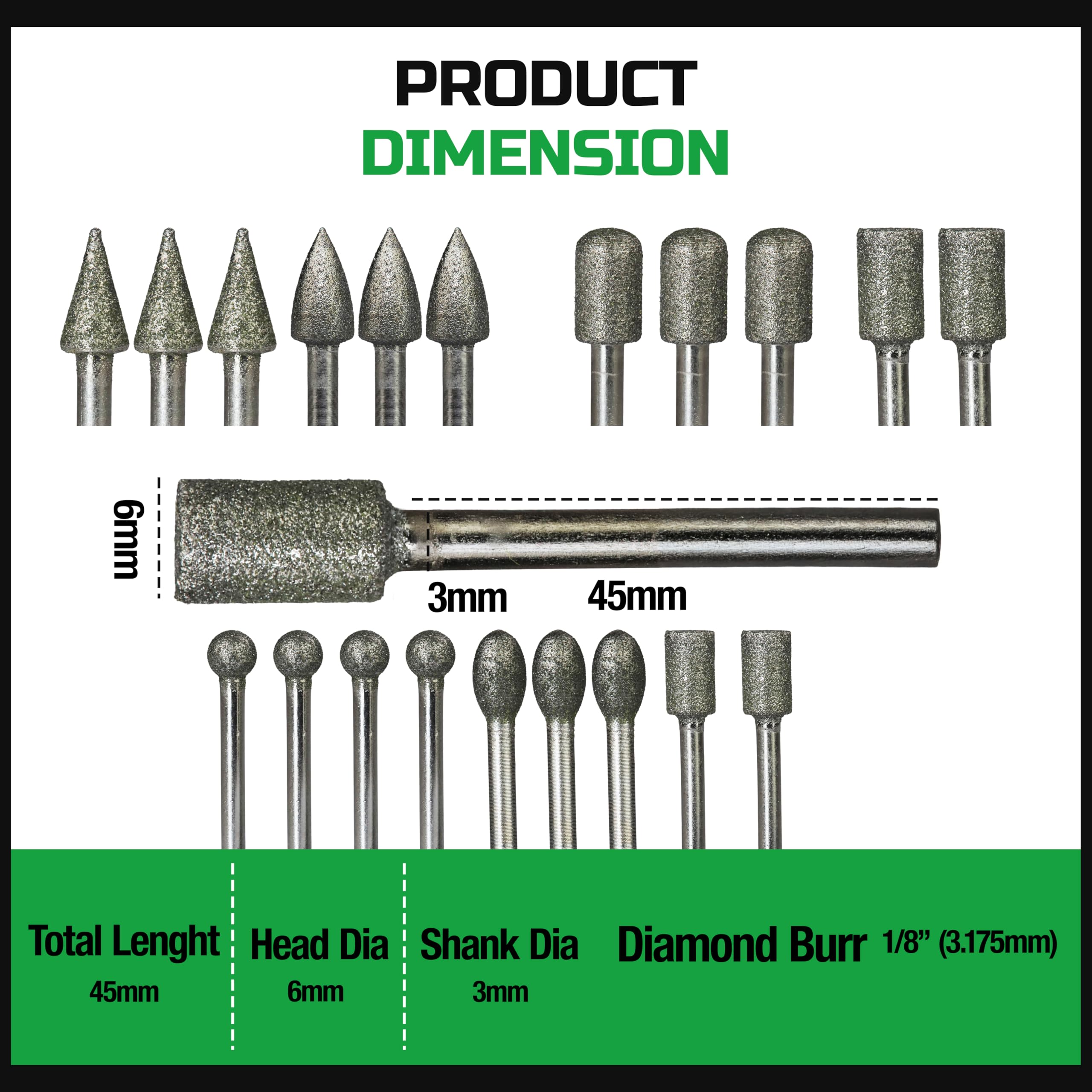 Diamond Burr Bits 20-Pc 1/8" Shank 120 Grit for Dremel Rotary Tool — Amazon image 2