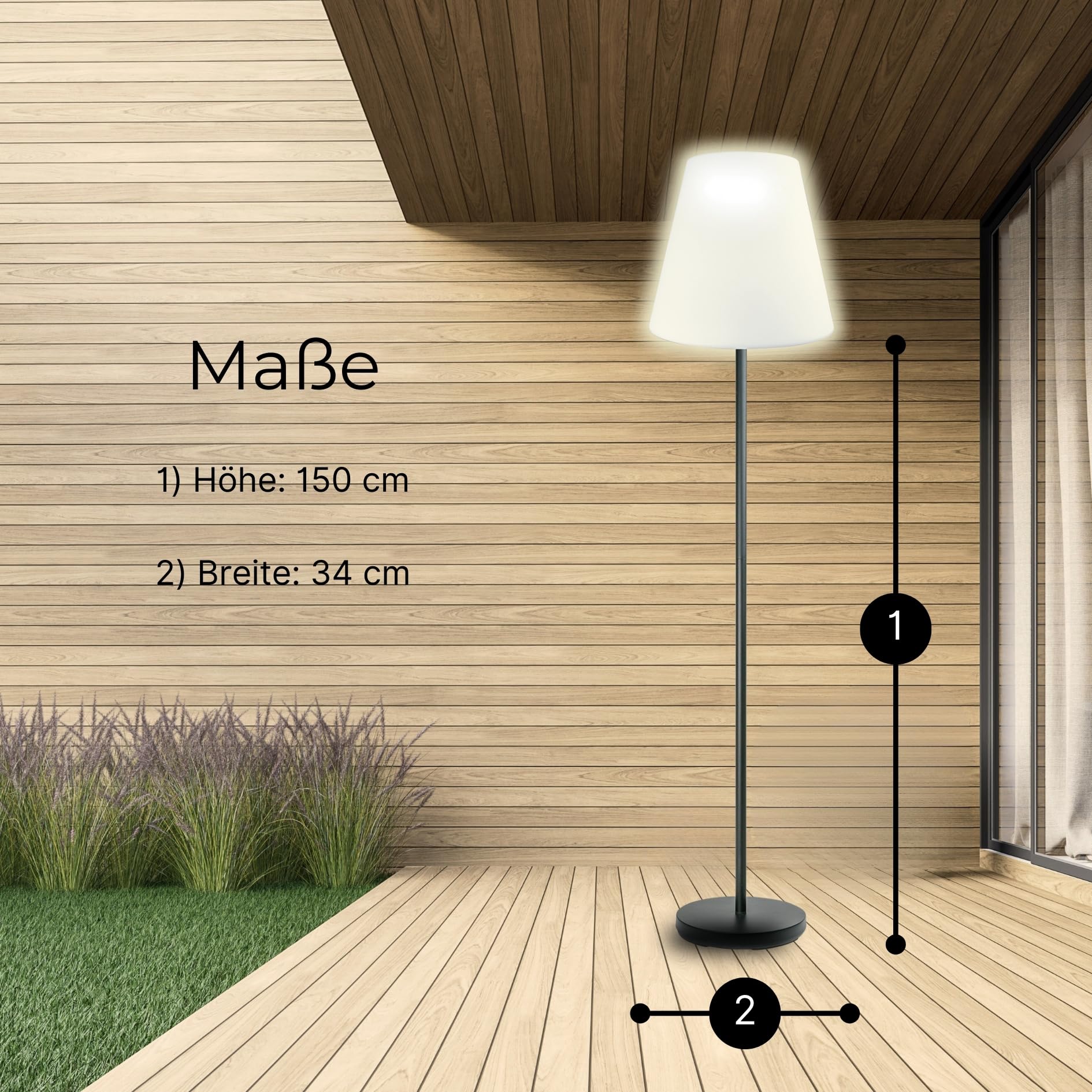 SCHWAIGER 661828 Lámpara solar LED para exteriores con altavoz Bluetooth Lámpara de pie Caja de música Luz para exteriores 1,5m Funciona con pilas IP44 A prueba de salpicaduras Micro-USB inalámbrico