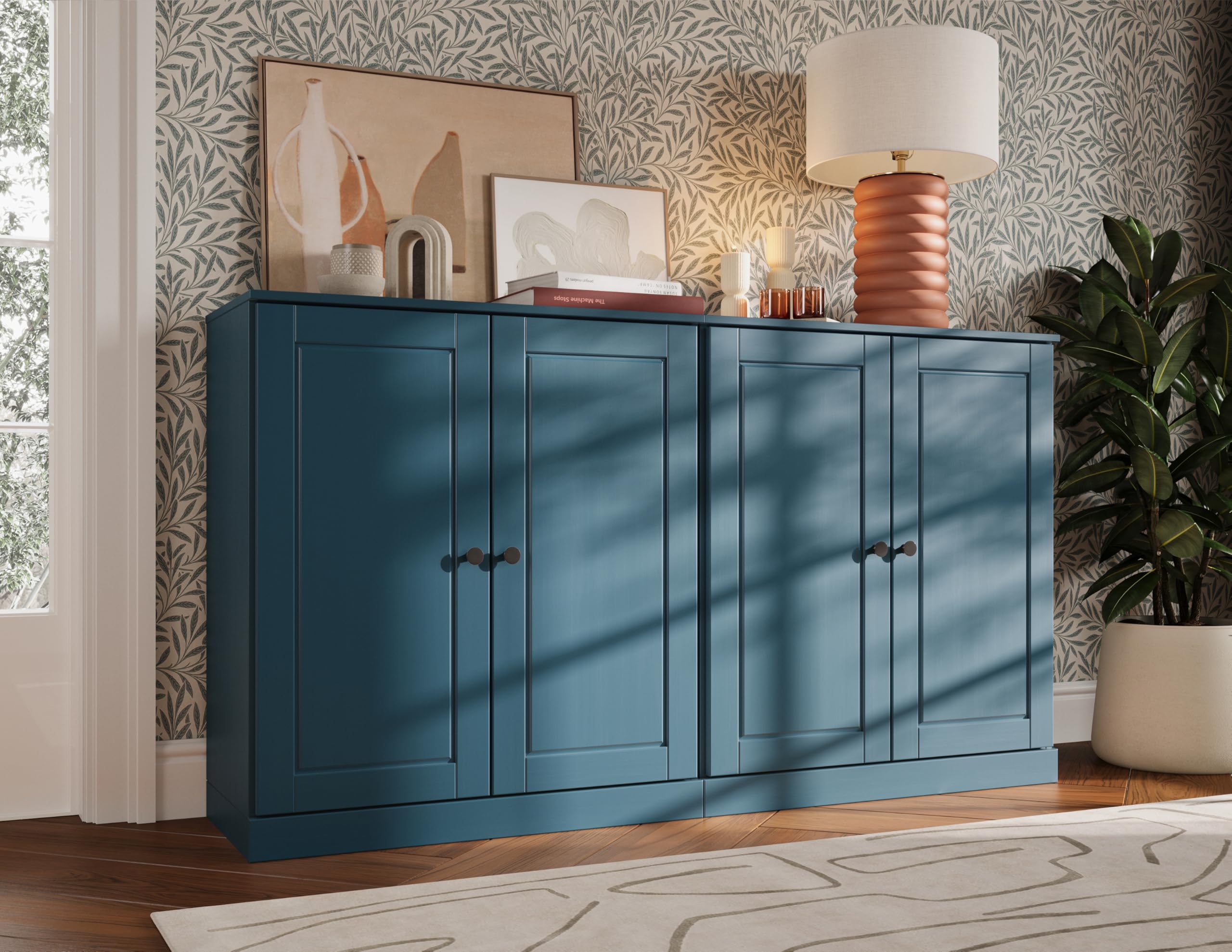 Palace Imports 100% Solid Wood 64" Sideboard with Raised Panel Doors, Teal Blue, Renewable Eco-Friendly Wood, Made in Brazil