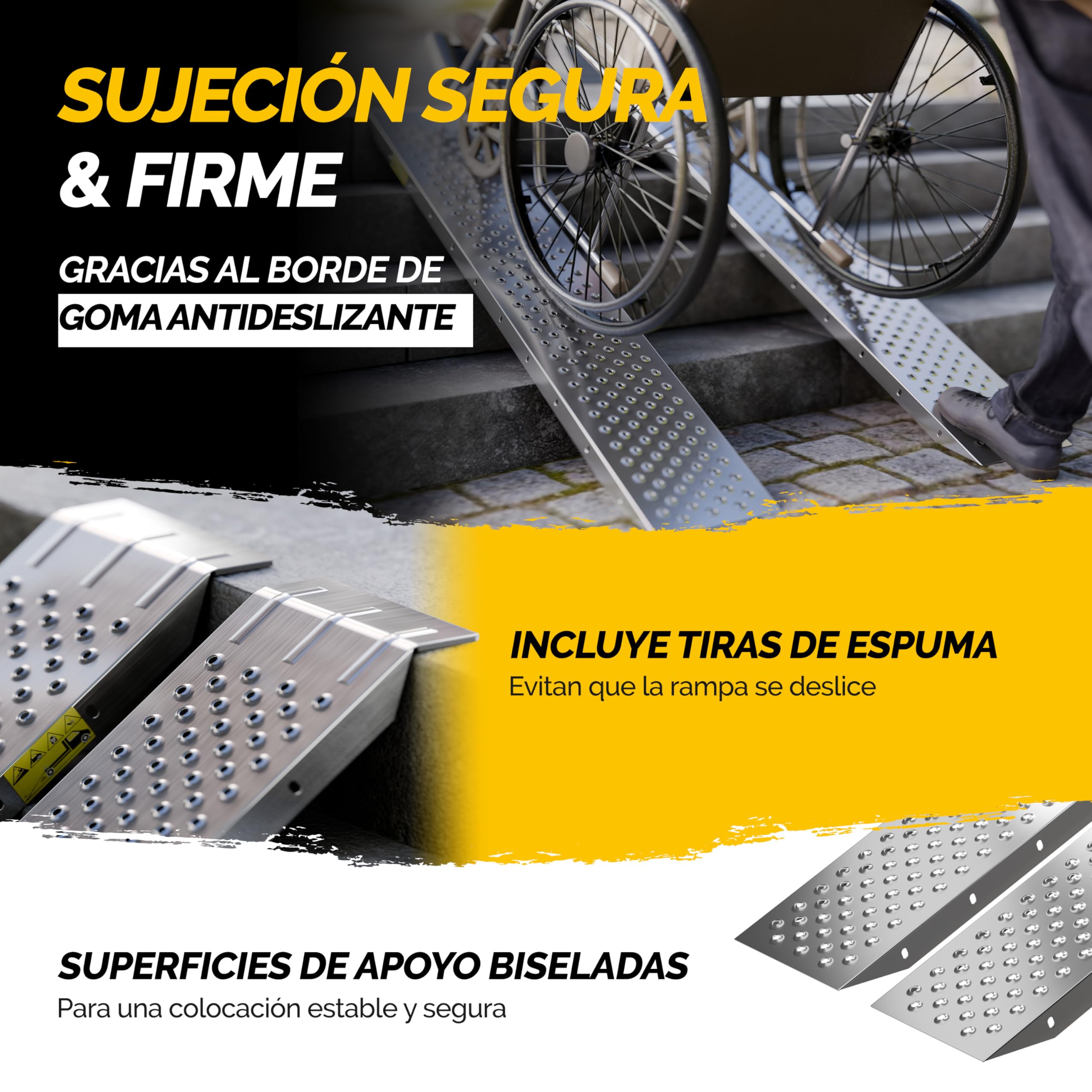 MONZANA® 2X Rampas para Coches Plegables 160cm Acero Galvanizado Carga Total 400kg Vehículos Motos Ciclomotores Rieles Antideslizante Asas Sillas de Ruedas Remolque Furgoneta Quads Riel Carretillas