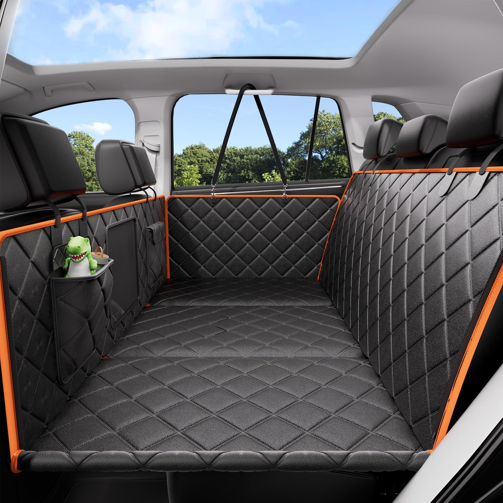 WooMeow Back Seat Extender for Dogs, Dog Car Seat Cover for Back Seat, Dog Hammock for Car Hard Bottom, Waterproof, Scratch Proof Nonslip, Upgraded Material, SUV, Sedan Medium Truck