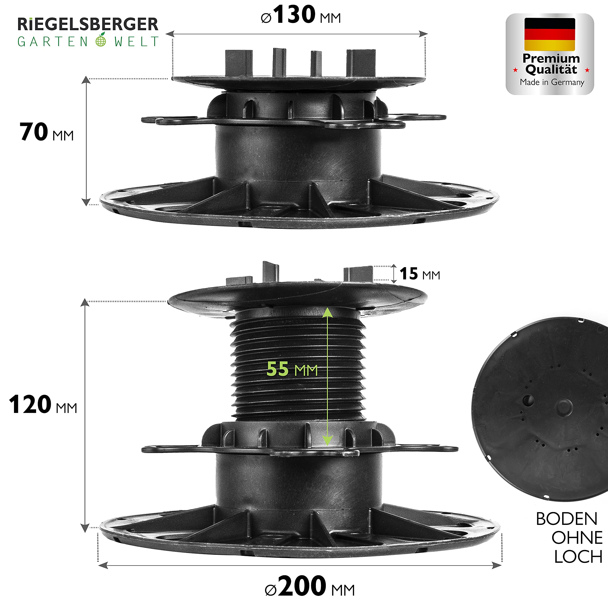 Gartenwelt Riegelsberger Premium Stelzlager 70–120 mm 36 STK 1 Karton | 70–120 mm höhenverstellbar | Bis 1000 kg belastbar | Für Keramik-, Stein-, Betonplatten & Fliesen