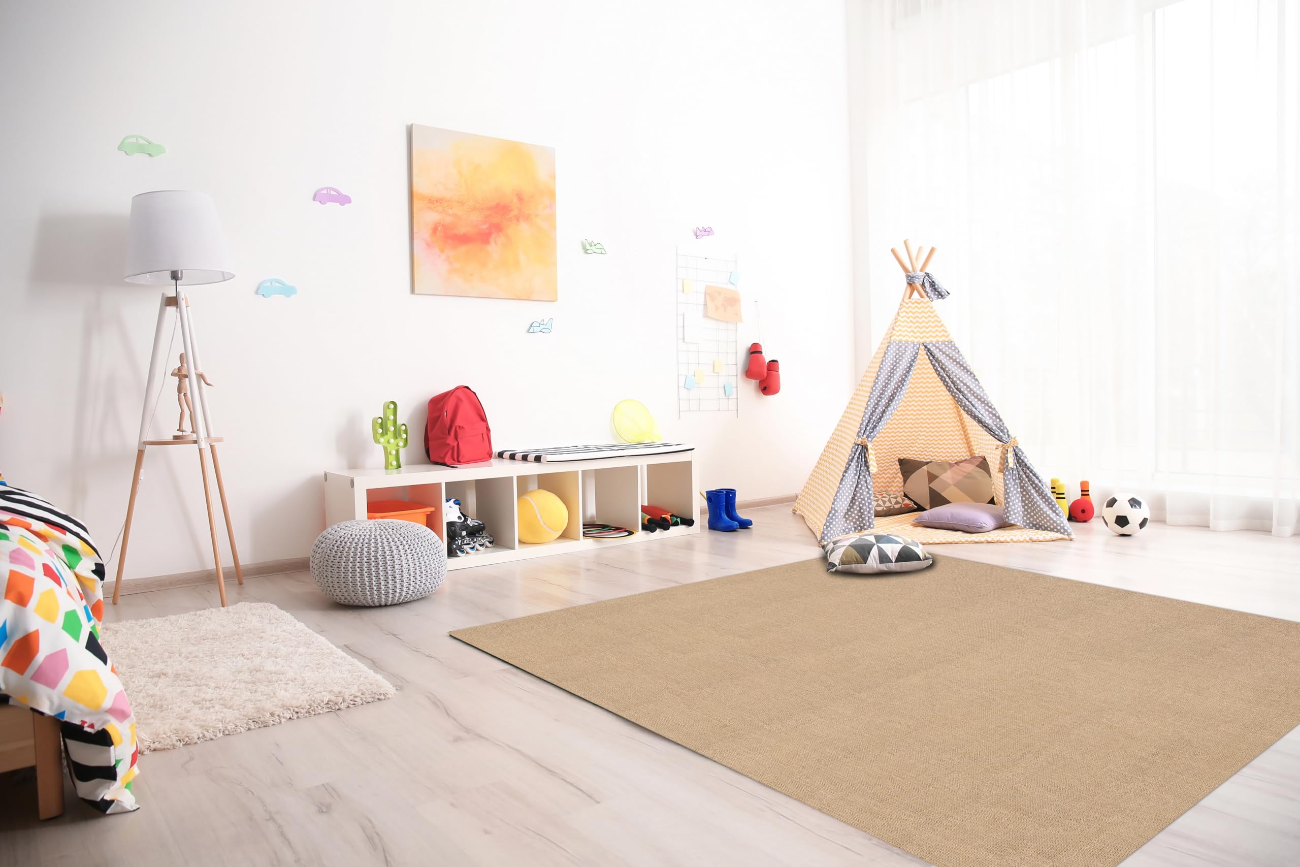 DobleUve Estudio Tapis en vinyle uni imprimé | jute marron, 50 x 100 cm, imperméable, antidérapant, anti-champignons | cuisine salon | enfants | Sol en PVC
