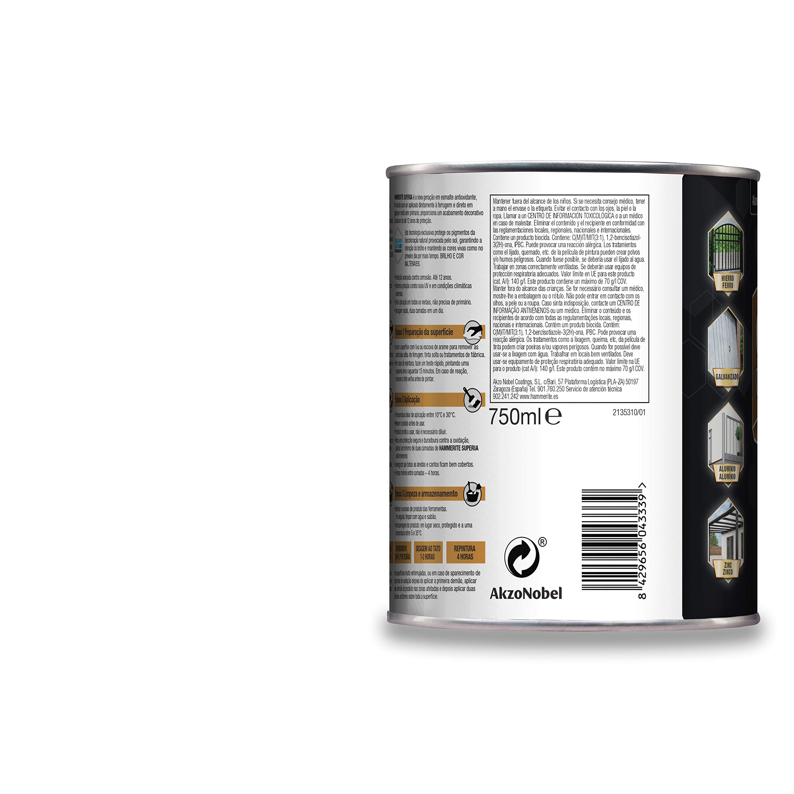Hammerite Esmalte antioxidante al agua, Gris Oscuro, 750 ml