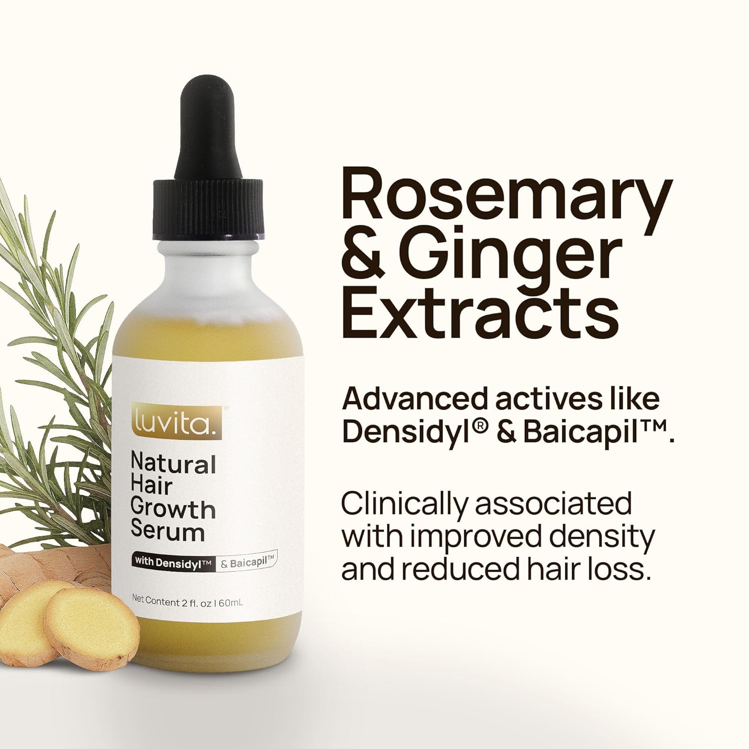 Hair Growth Serum for Thicker Hair & Density – Redensyl, Baicapil & Rosemary – Reduces Hair Fall & Breakage | Luvita – 2 fl oz (60 ml) - Image 8