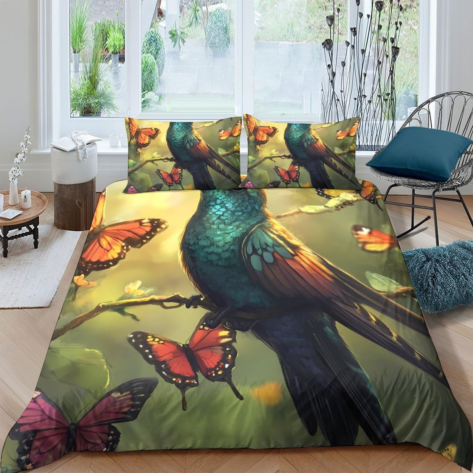 Ctjqhvkz Style-2 3D Printed Peacock Bird Fitted Sheet Microfiber Soft Decorative Butterfly Mattress Cover For Bedroom Guest Room Use Single（135X200cm）