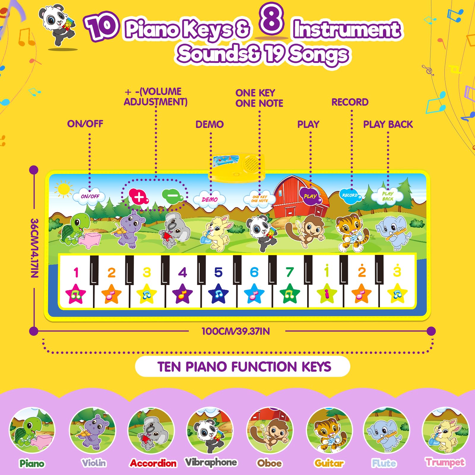 Tappetino per Pianoforte per Bambini, Tappetino da Musica Tappetini da Ballo Tastiera da Pavimento Tappetino Musicale per Tappetino per Bambini